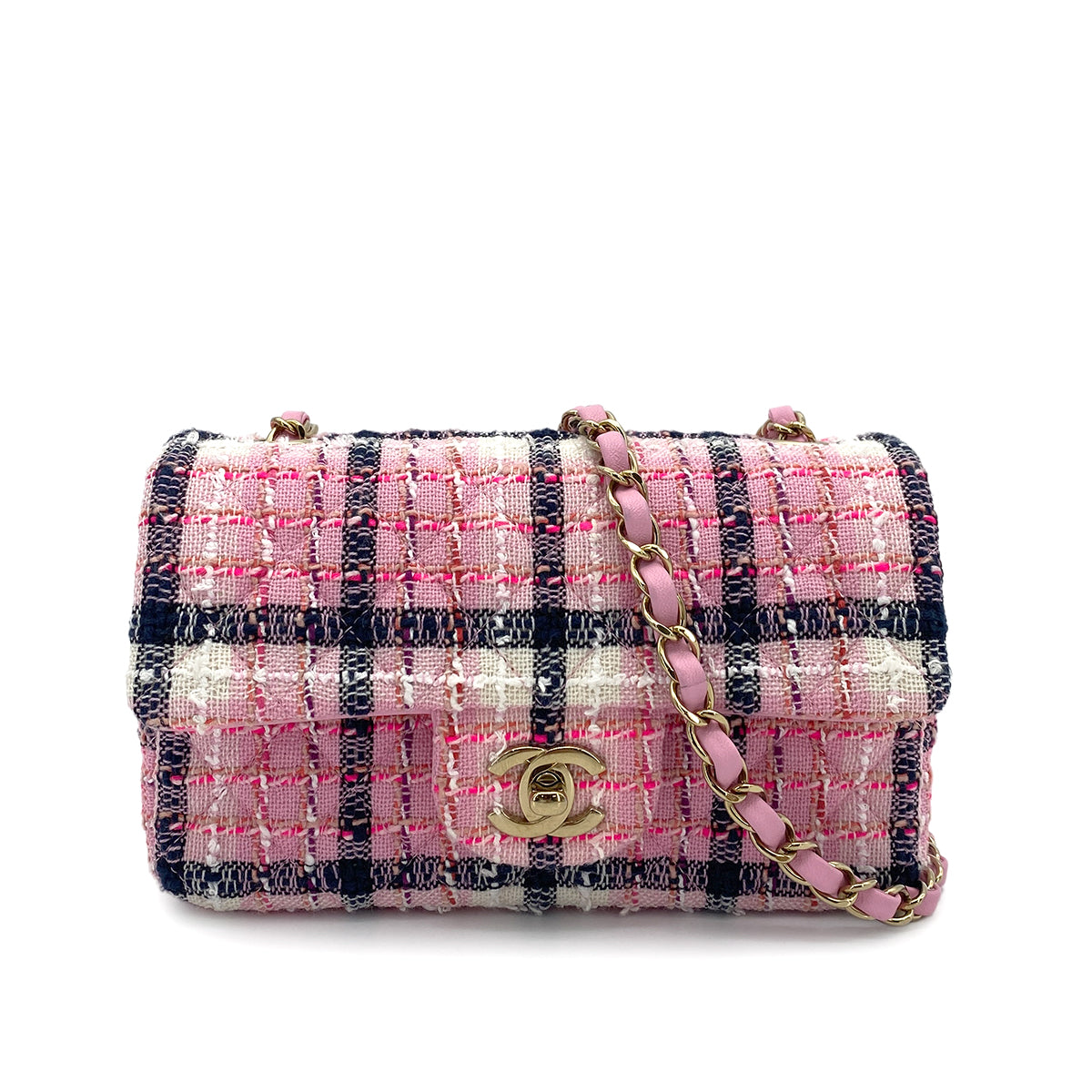 CHANEL CHAIN SHOULDER BAG PINK MULTICOLOR TWEED 90264524