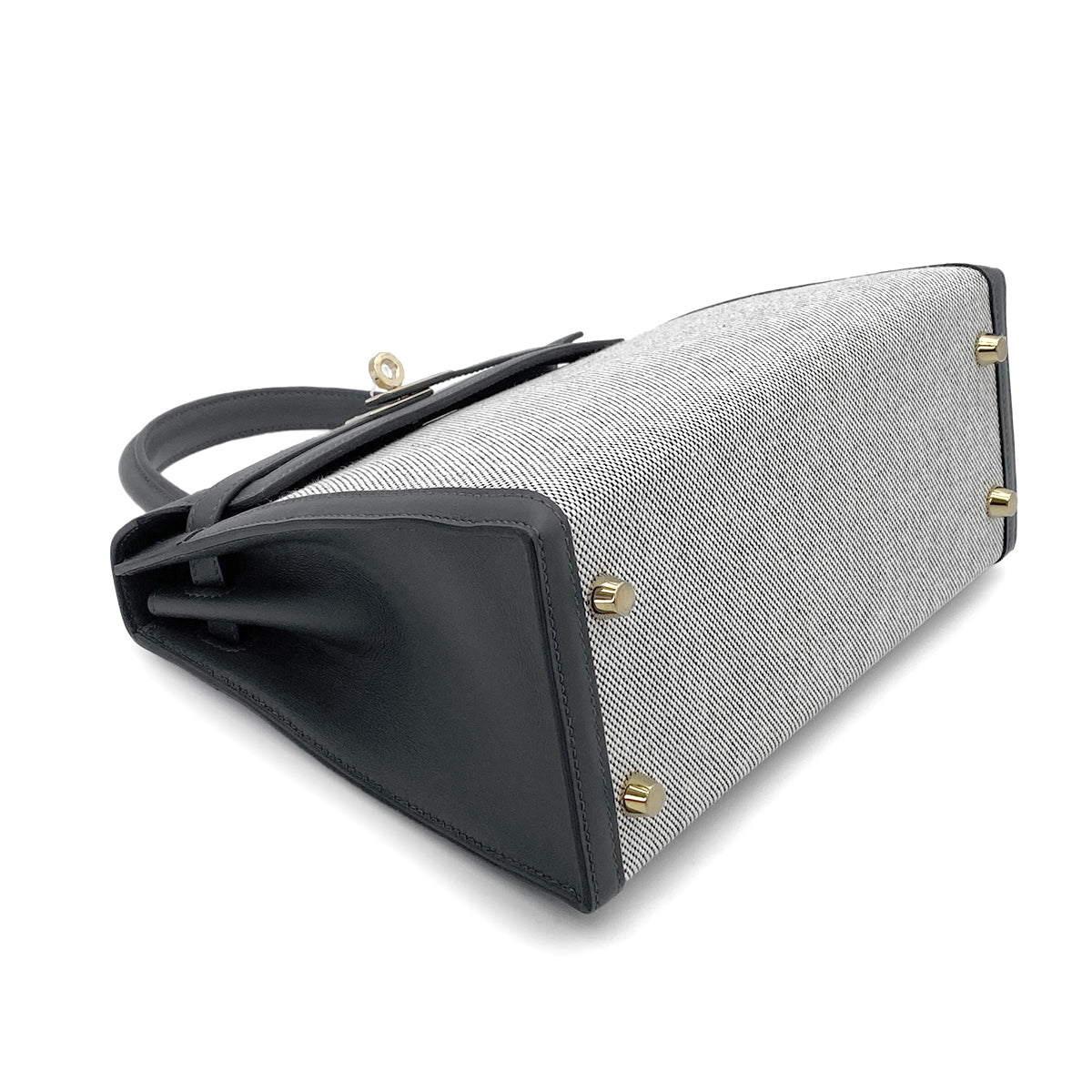 HERMES KELLY 25 SELLIER GRIS MISTY SWIFT TOILE H HAND SHOULDER BAG W GHW 90264530