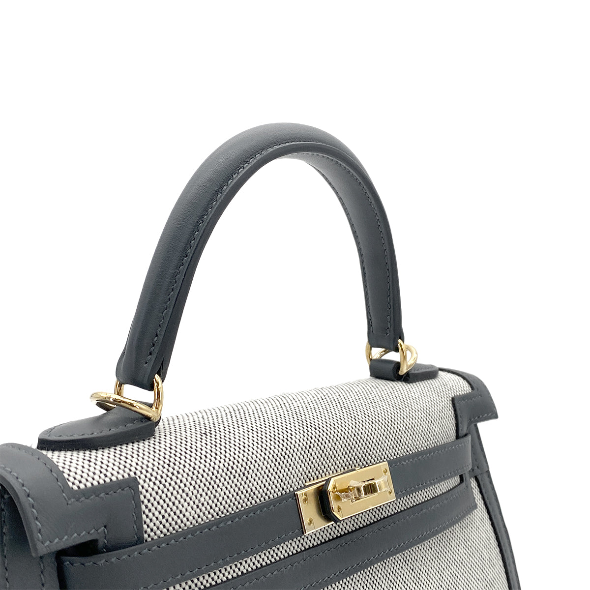 HERMES KELLY 25 SELLIER GRIS MISTY SWIFT TOILE H HAND SHOULDER BAG W GHW 90264530