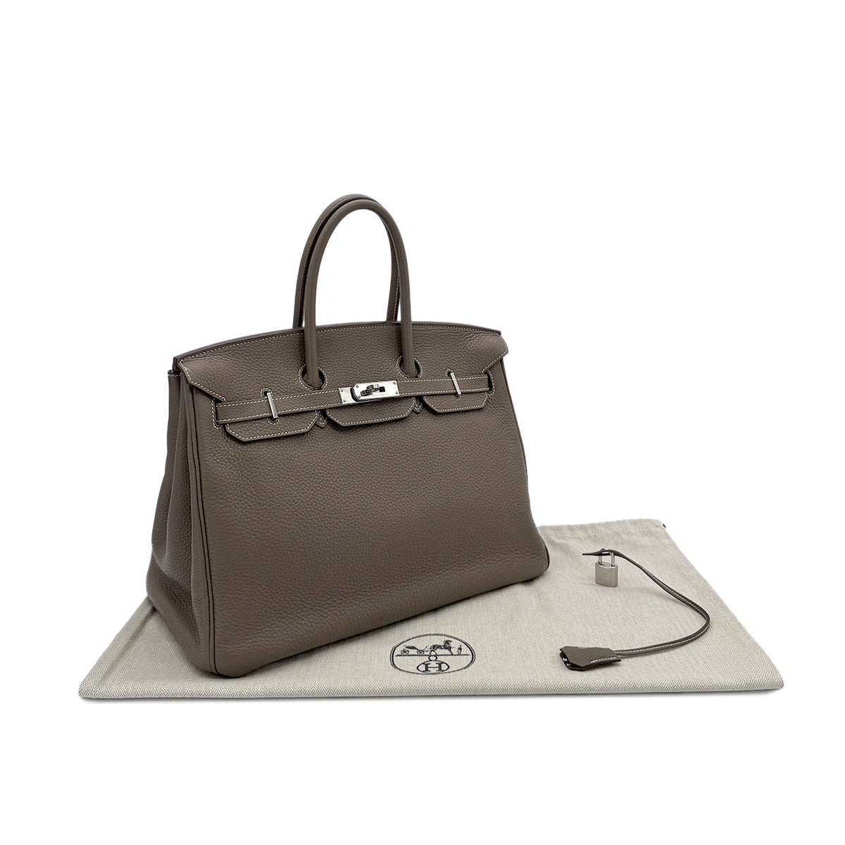 HERMES BIRKIN 35 ETOUPE TAURILLON CLEMENCE HAND BAG ▢O SHW 90264537