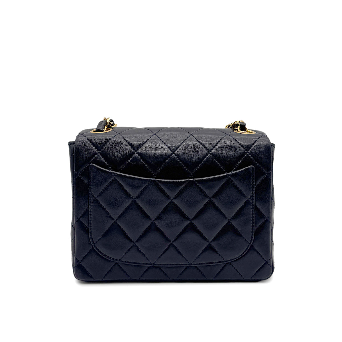 CHANEL VINTAGE MINI SQUARE 17 CHAIN SHOULDER BAG NAVY LAMB SKIN 90265307