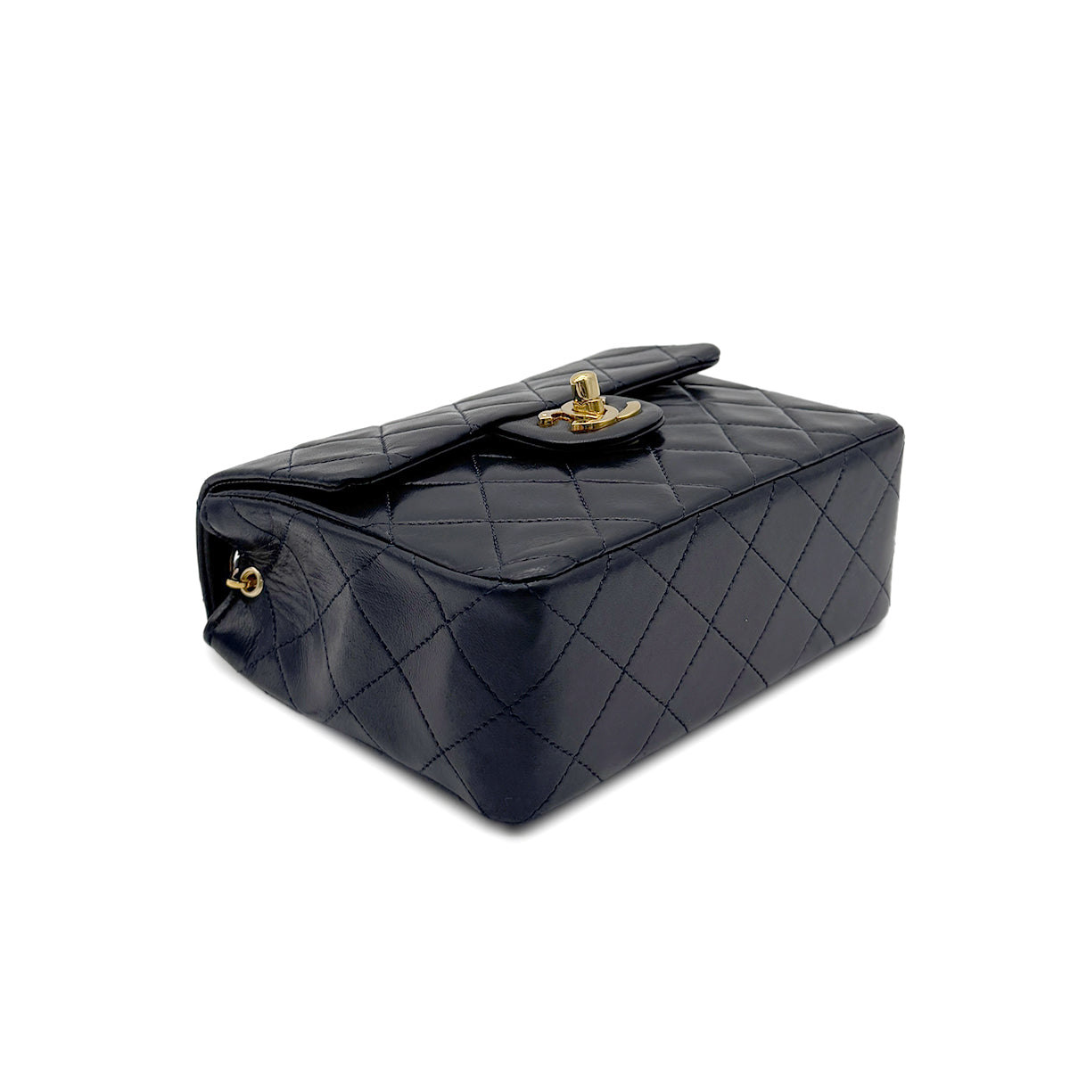 CHANEL VINTAGE MINI SQUARE 17 CHAIN SHOULDER BAG NAVY LAMB SKIN 90265307