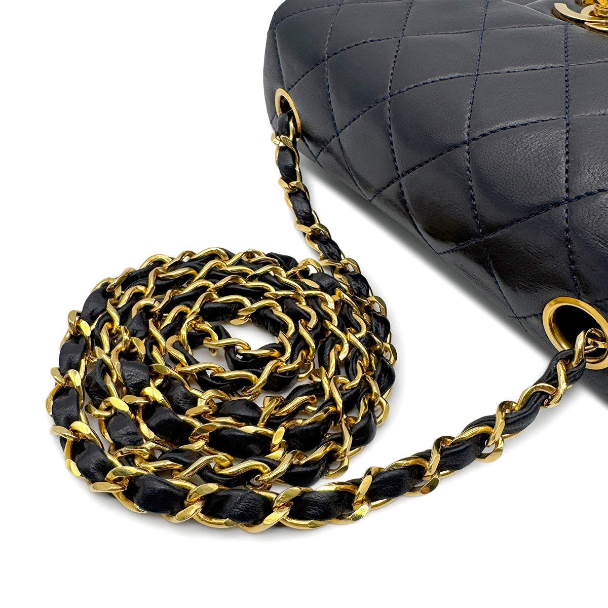 CHANEL VINTAGE MINI SQUARE 17 CHAIN SHOULDER BAG NAVY LAMB SKIN 90265307