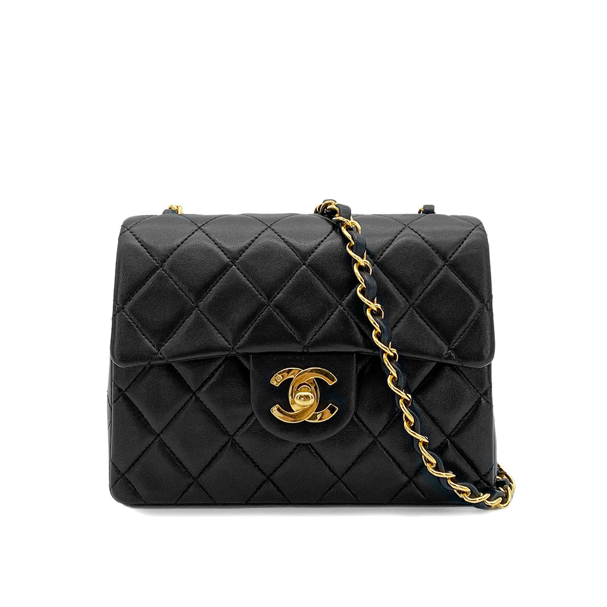 CHANEL VINTAGE MINI SQUARE 17 CHAIN SHOULDER BAG BLACK LAMB SKIN 90265883