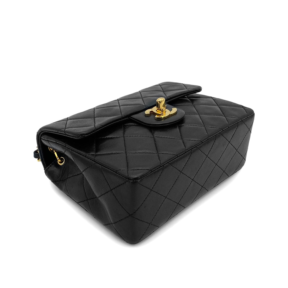 CHANEL VINTAGE MINI SQUARE 17 CHAIN SHOULDER BAG BLACK LAMB SKIN 90265883