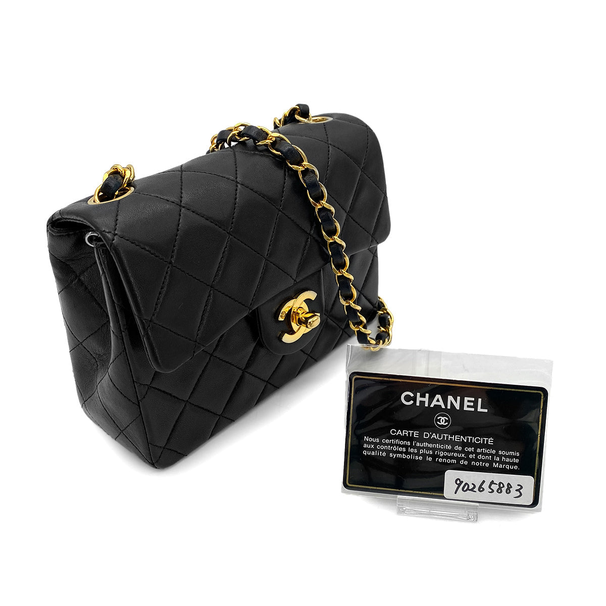 CHANEL VINTAGE MINI SQUARE 17 CHAIN SHOULDER BAG BLACK LAMB SKIN 90265883