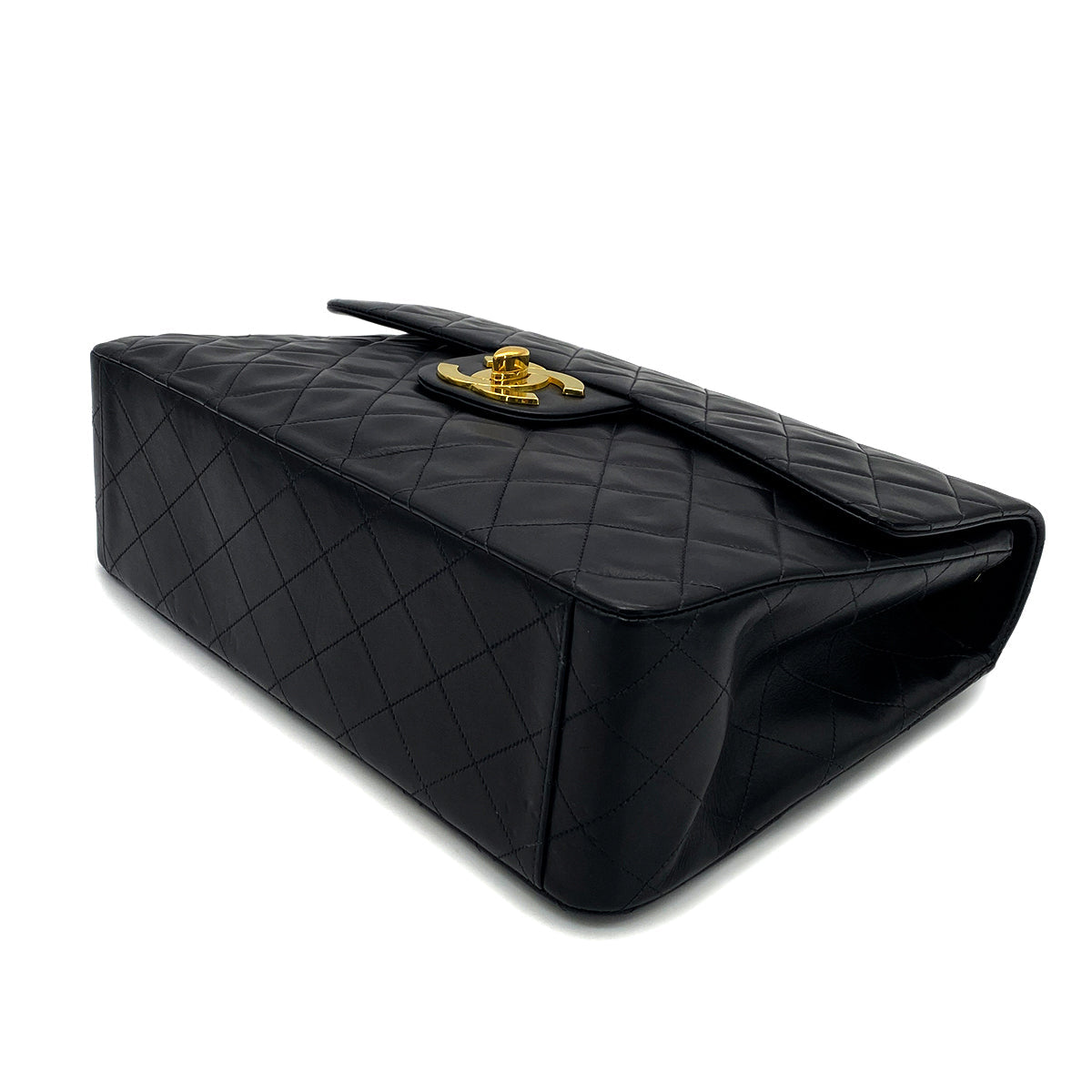 CHANEL VINTAGE MAXI MATELASSE 34 CHAIN SHOULDER BAG BLACK LAMB SKIN 90266740