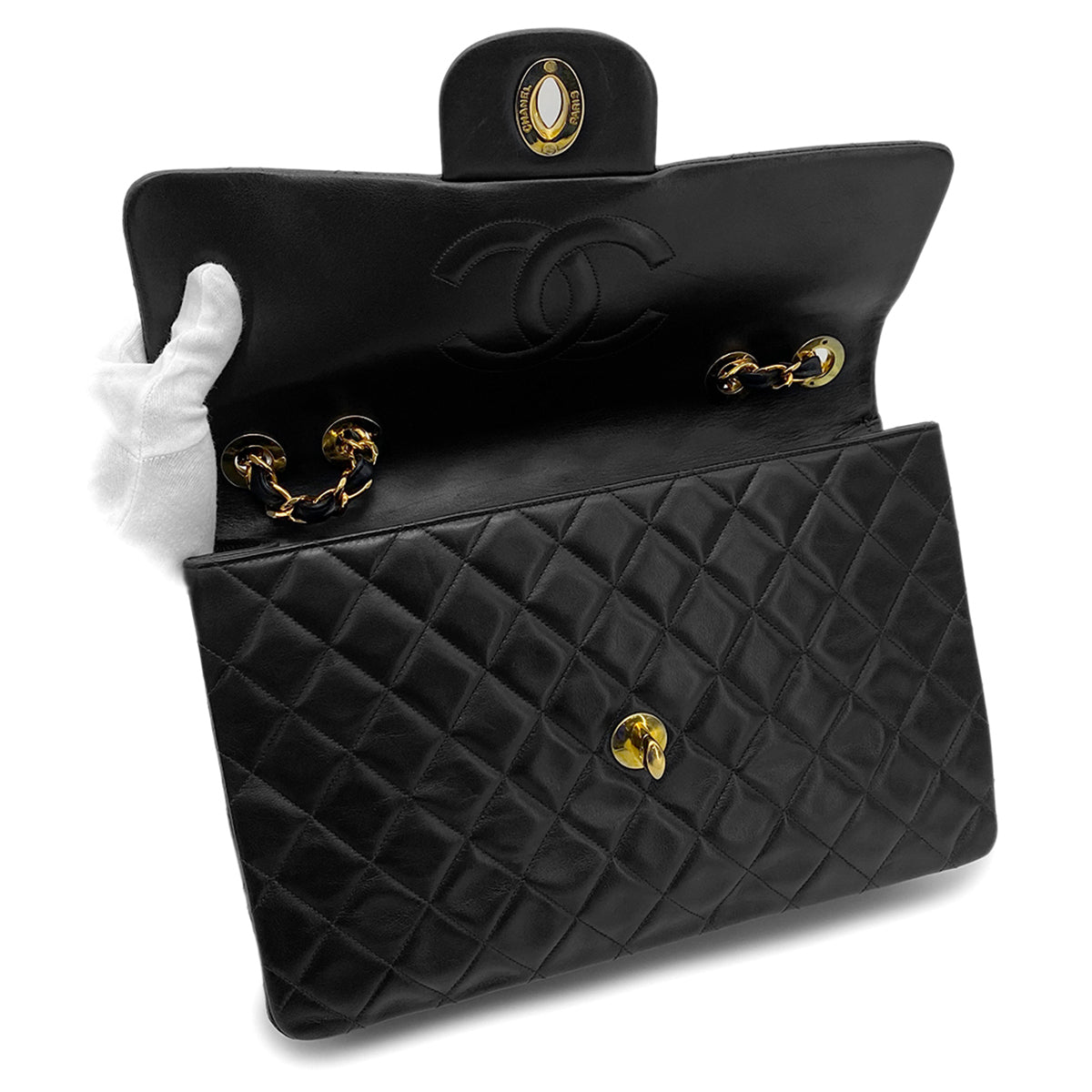 CHANEL VINTAGE MAXI MATELASSE 34 CHAIN SHOULDER BAG BLACK LAMB SKIN 90266740