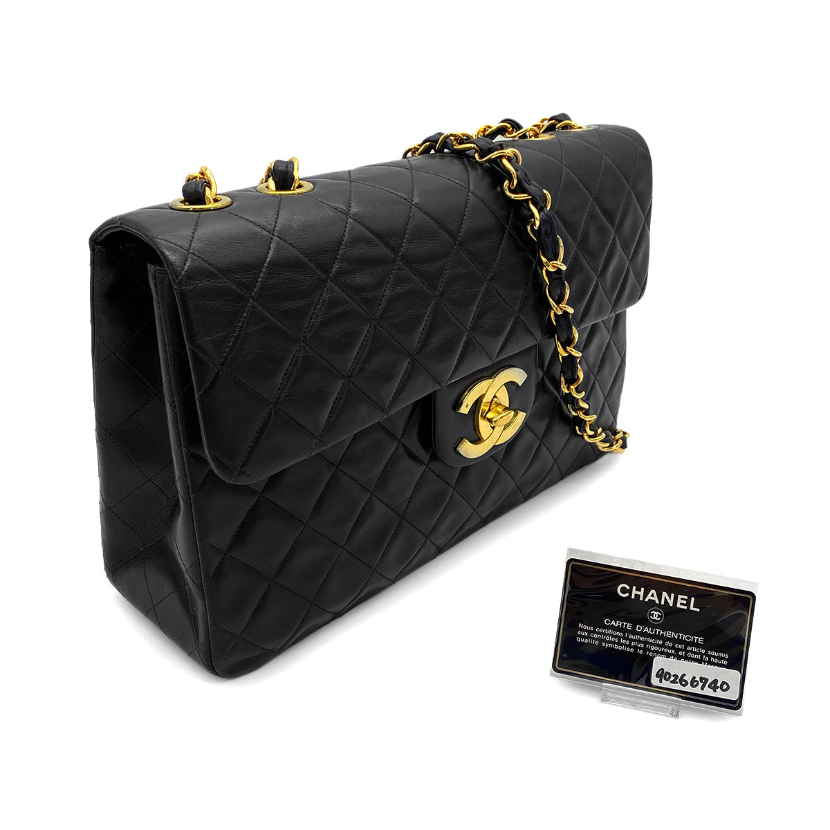 CHANEL VINTAGE MAXI MATELASSE 34 CHAIN SHOULDER BAG BLACK LAMB SKIN 90266740