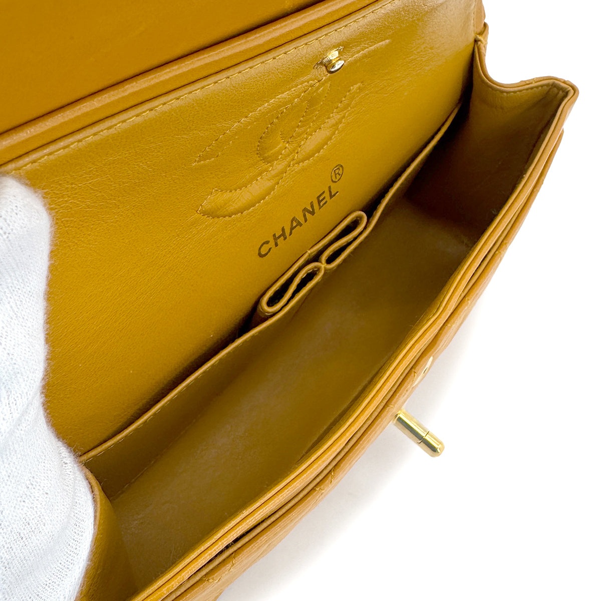 CHANEL VINTAGE CLASSIC FLAP SMALL CHAIN SHOULDER BAG CAMEL LAMB SKIN 90267456