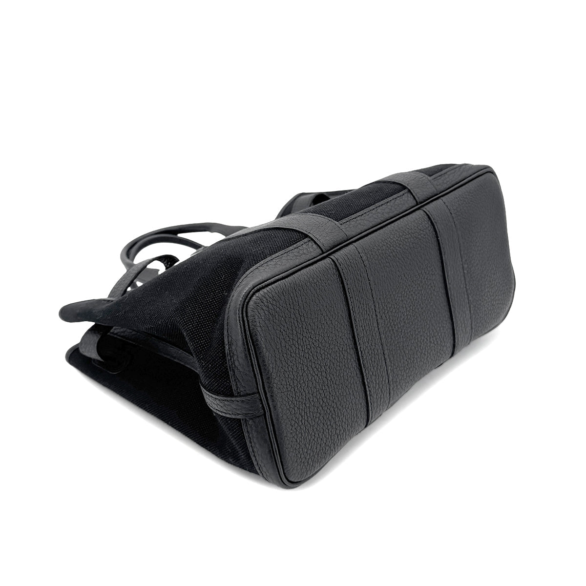 HERMES PETIT CEINTURE PM TOTE BAG BLACK TOILE H LEATHER □J 90268332