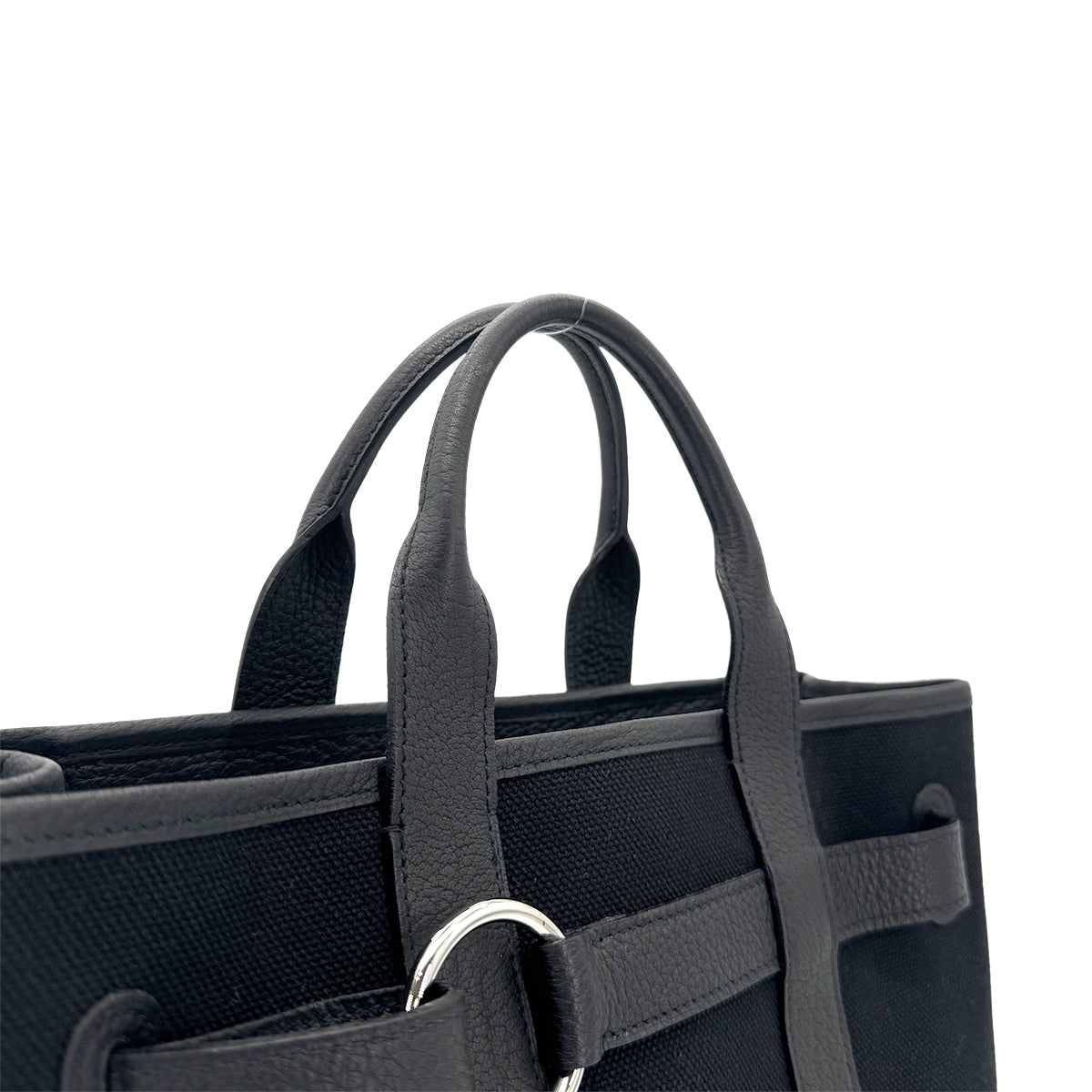 HERMES PETIT CEINTURE PM TOTE BAG BLACK TOILE H LEATHER □J 90268332