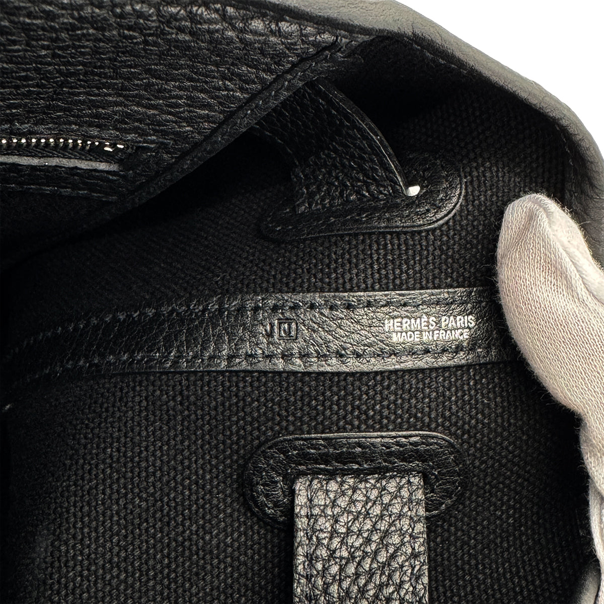 HERMES PETIT CEINTURE PM TOTE BAG BLACK TOILE H LEATHER □J 90268332