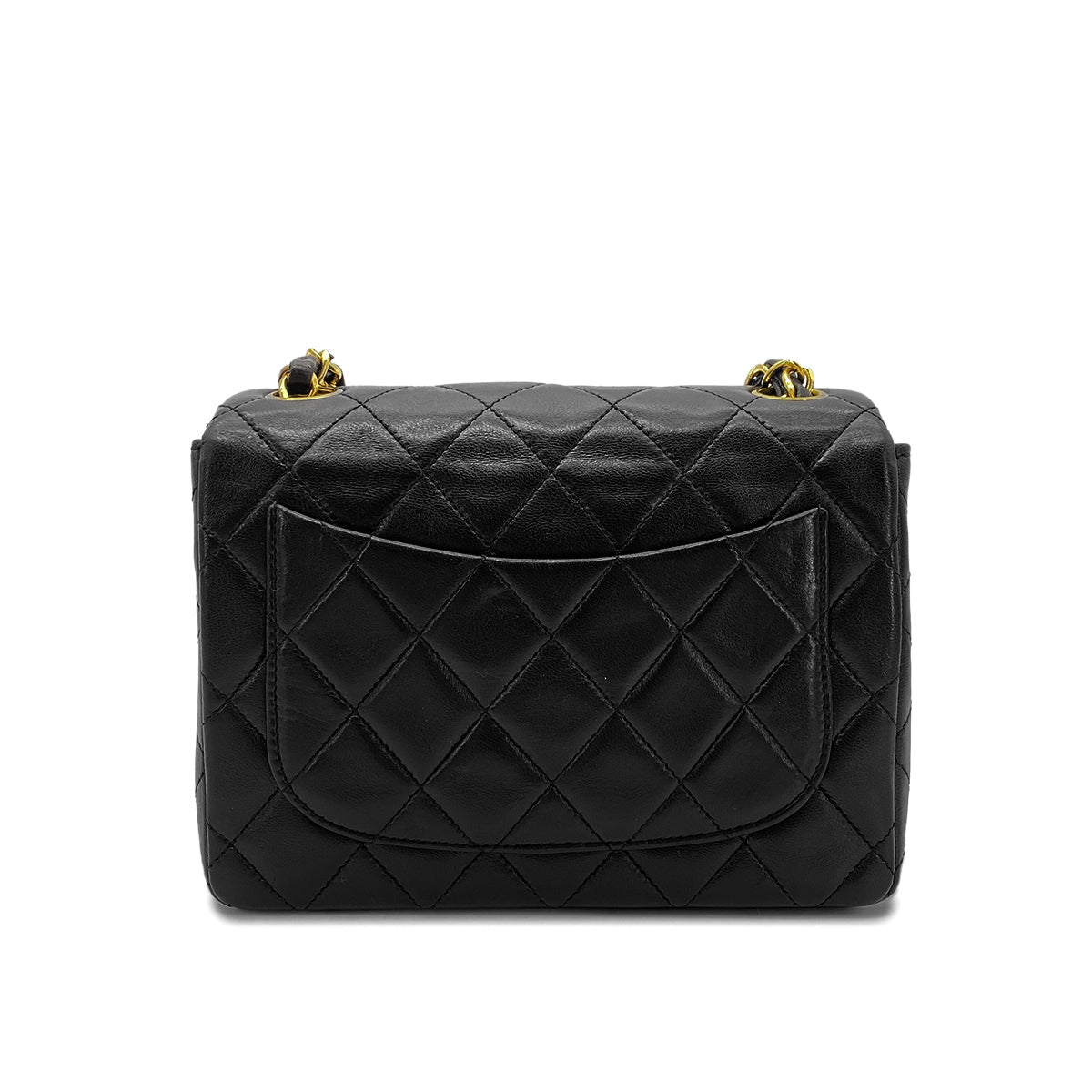 CHANEL VINTAGE MINI SQUARE 17 CHAIN SHOULDER BAG BLACK LAMB SKIN 90268814