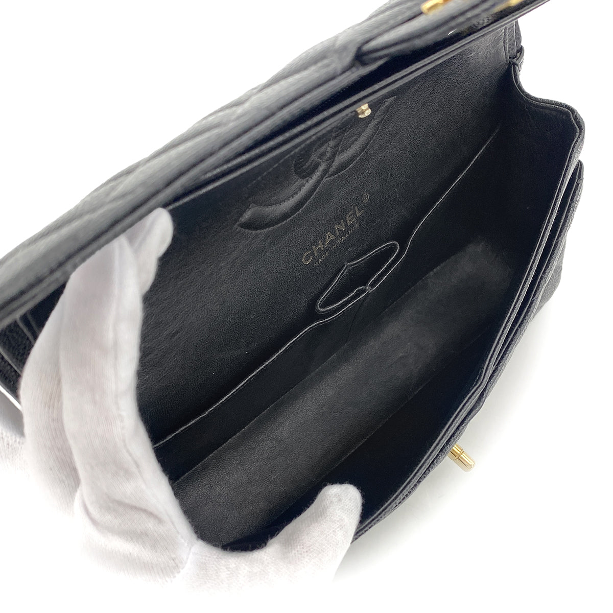 CHANEL VINTAGE CLASSIC FLAP MEDIUM HAIN SHOULDER BAG BLACK CAVIAR SKIN 90268823