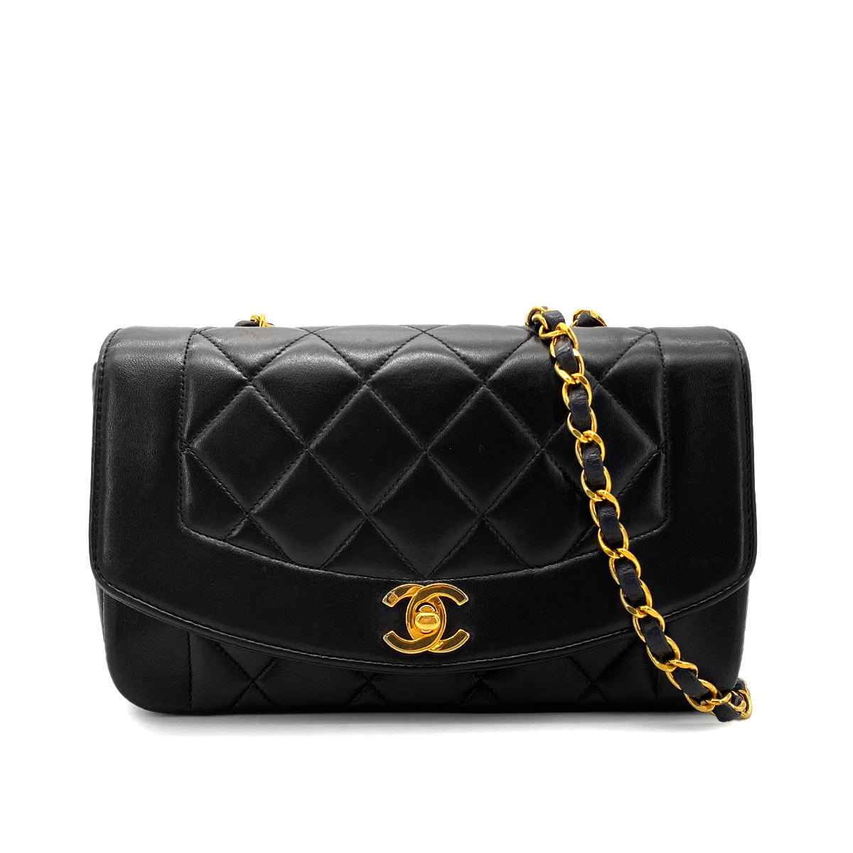 CHANEL VINTAGE DIANA SMALL CHAIN SHOULDER BAG BLACK LAMB SKIN 90268864