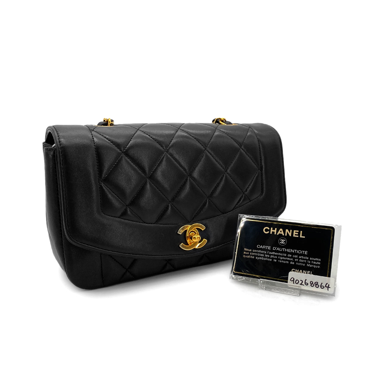 CHANEL VINTAGE DIANA SMALL CHAIN SHOULDER BAG BLACK LAMB SKIN 90268864