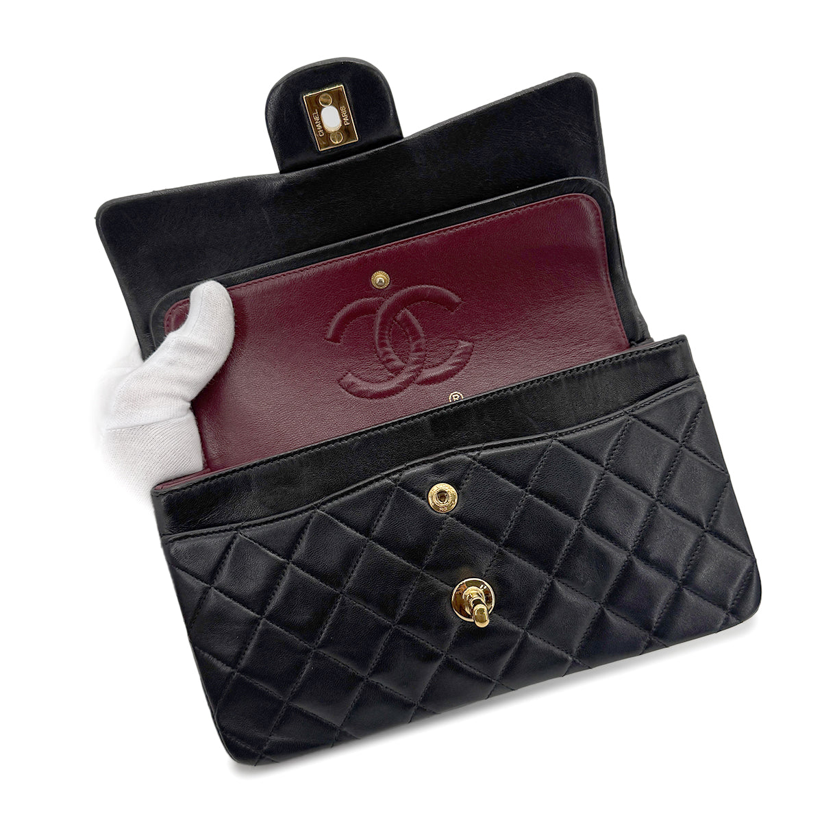 CHANEL VINTAGE CLASSIC FLAP SMALL CHAIN SHOULDER BAG BLACK LAMB SKIN 90268885