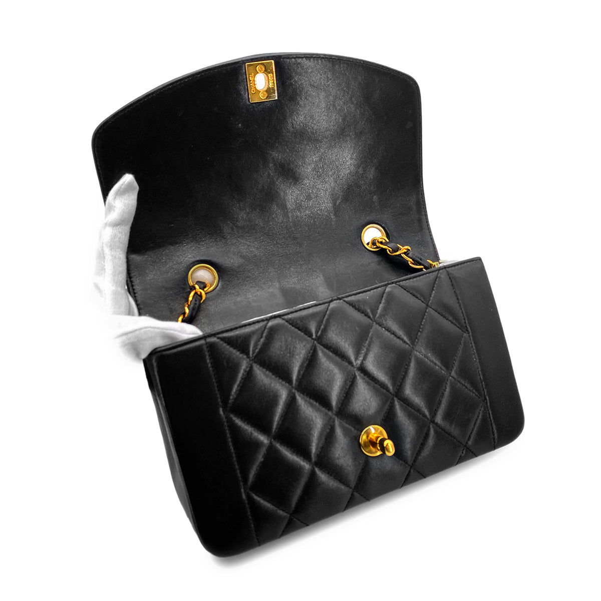 CHANEL VINTAGE DIANA SMALL CHAIN SHOULDER BAG BLACK LAMB SKIN 90268899