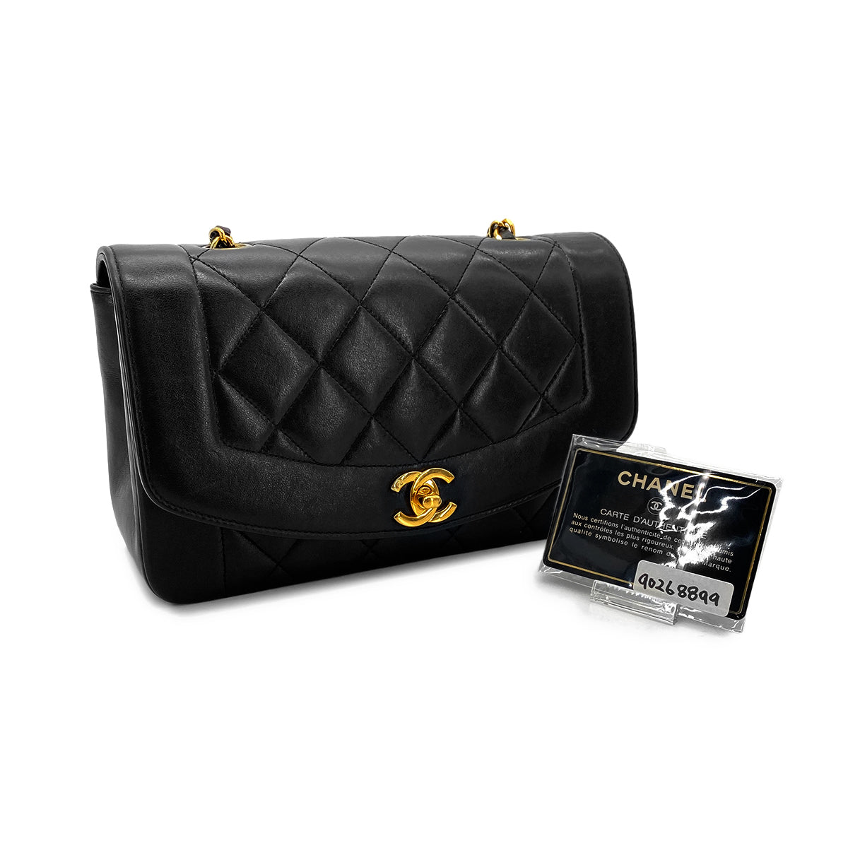 CHANEL VINTAGE DIANA SMALL CHAIN SHOULDER BAG BLACK LAMB SKIN 90268899