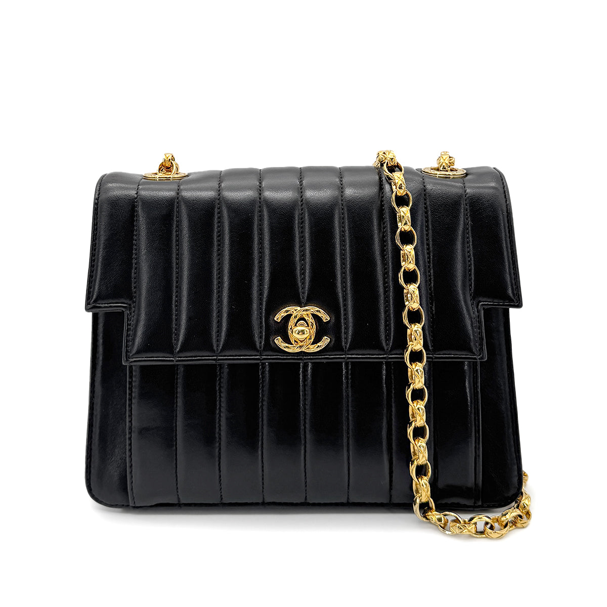 CHANEL VINTAGE MADEMOISELLE BIJOU CHAIN SHOULDER BAG BLACK LAMB SKIN 90269035