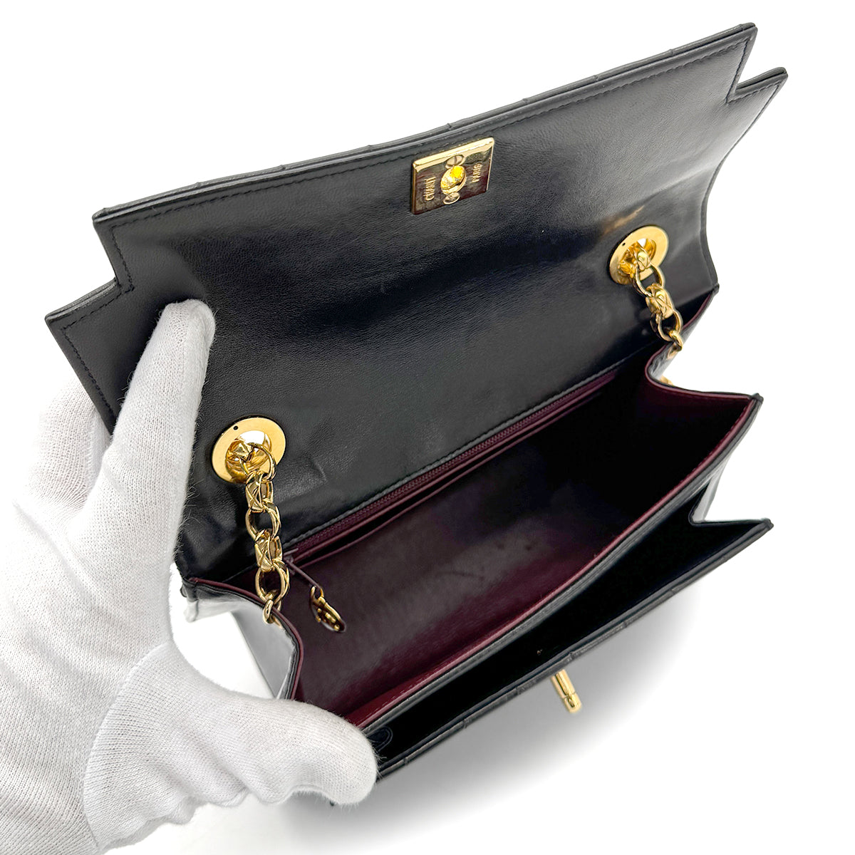 CHANEL VINTAGE MADEMOISELLE BIJOU CHAIN SHOULDER BAG BLACK LAMB SKIN 90269035