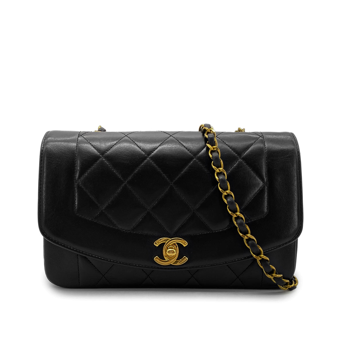 CHANEL VINTAGE DIANA SMALL CHAIN SHOULDER BAG BLACK LAMB SKIN 90269048