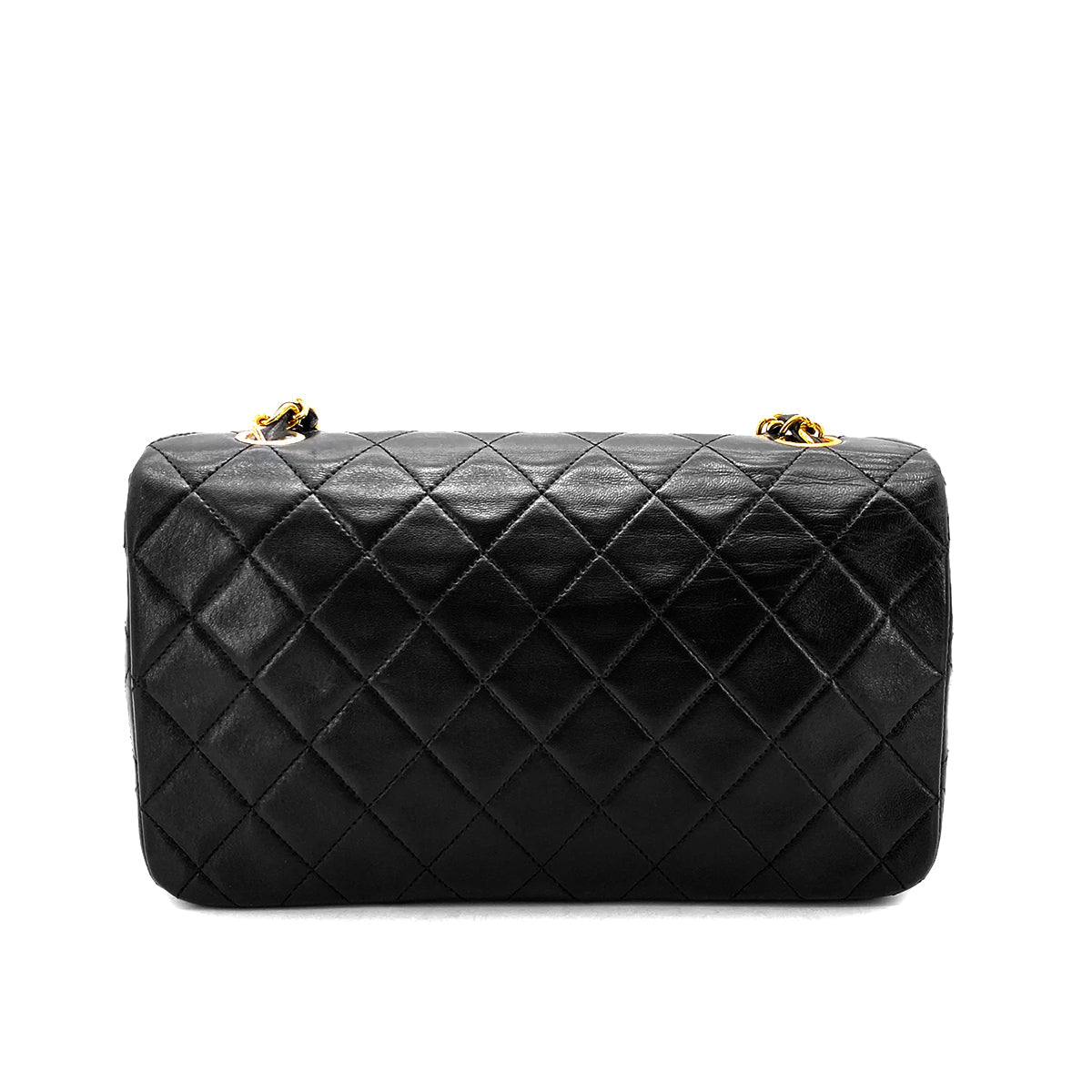 CHANEL VINTAGE FULL FLAP CHAIN SHOULDER BAG BLACK LAMB SKIN 90269094