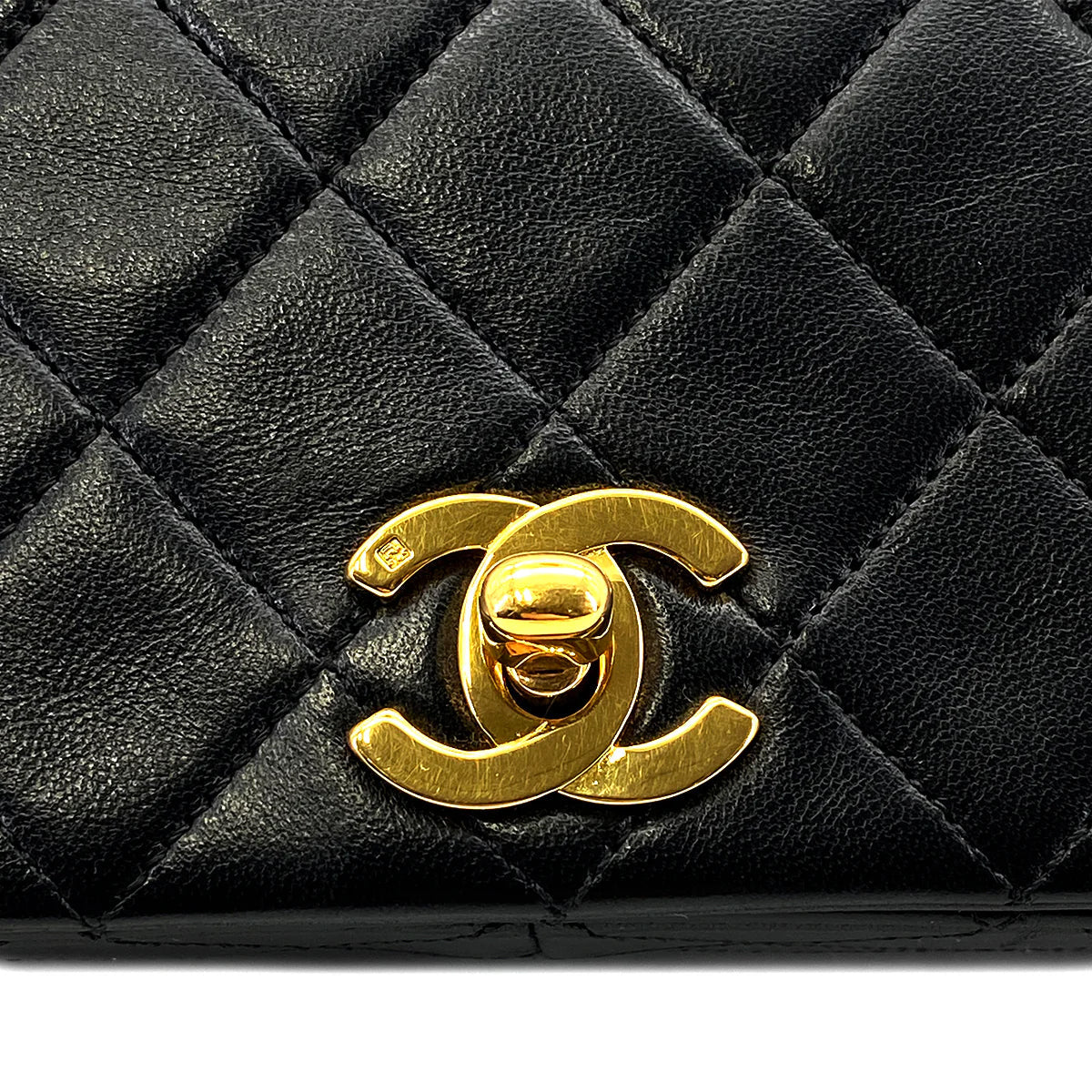CHANEL VINTAGE FULL FLAP CHAIN SHOULDER BAG BLACK LAMB SKIN 90269094