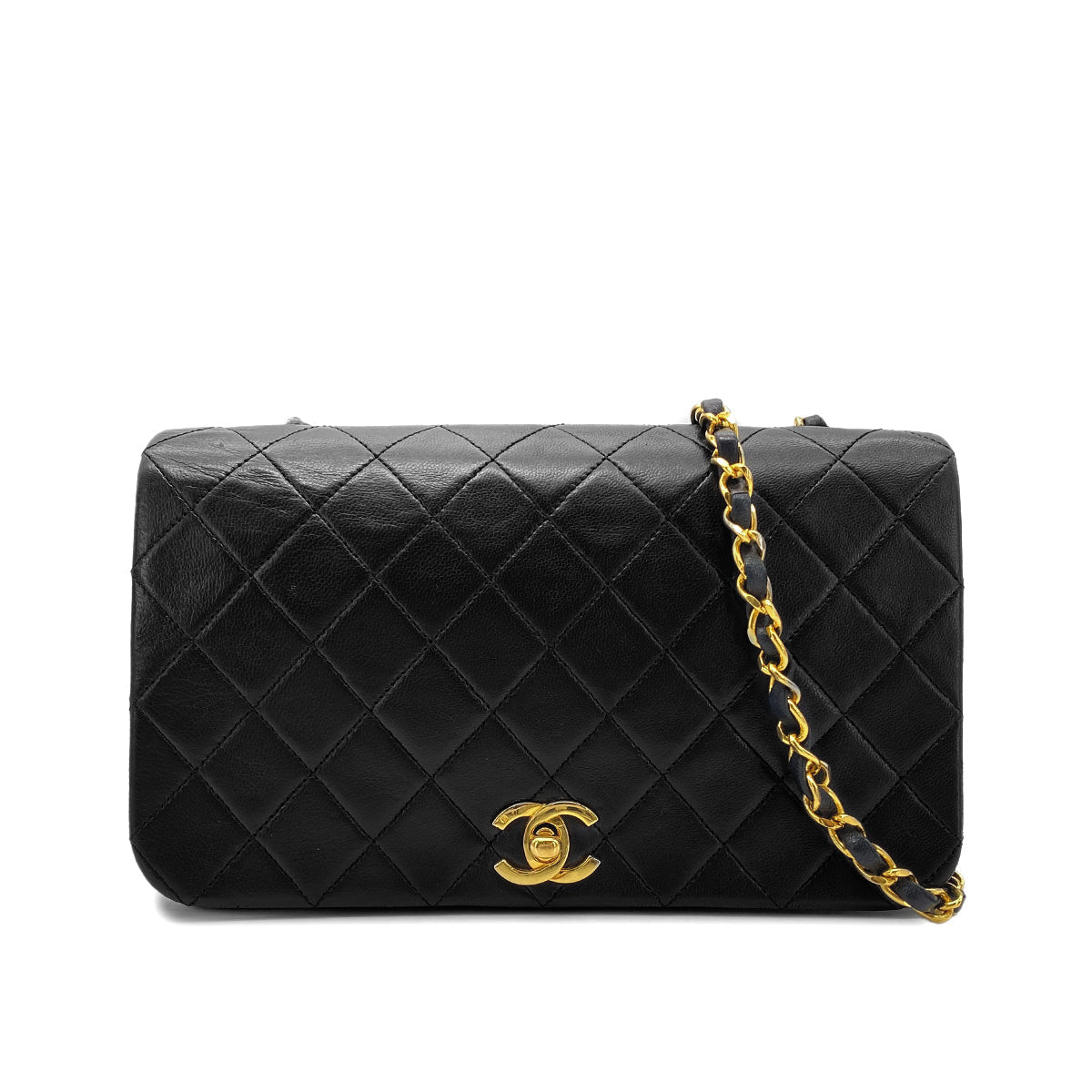 CHANEL VINTAGE FULL FLAP CHAIN SHOULDER BAG BLACK LAMB SKIN 90269118