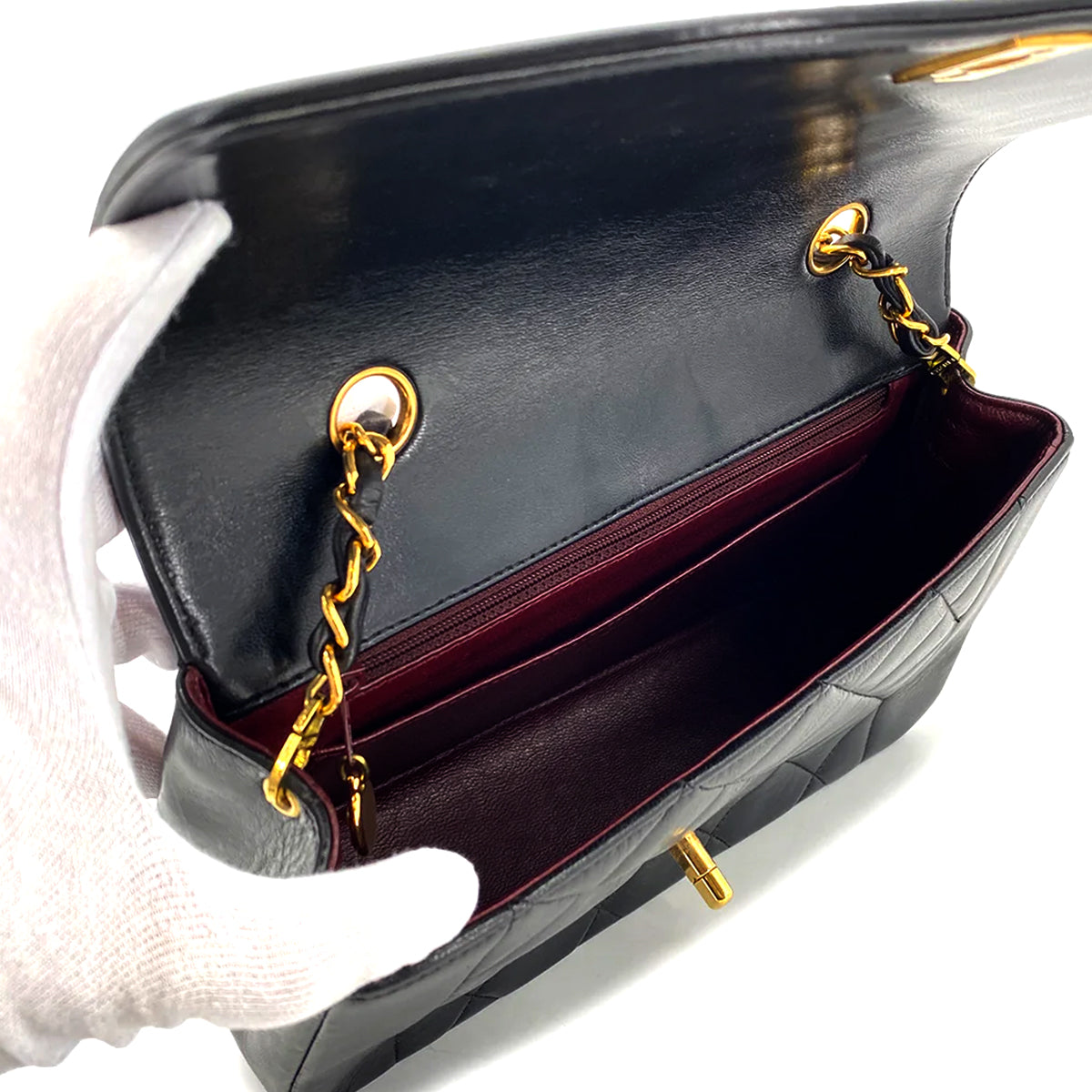 CHANEL VINTAGE DIANA SMALL CHAIN SHOULDER BAG BLACK LAMB SKIN 90269610