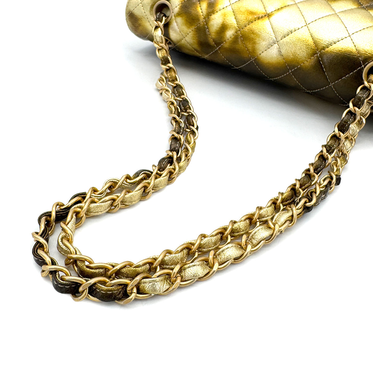 CHANEL CLASSIC DOUBLE FLAP MEDIUM CHAIN SHOULDER BAG METALLIC GOLD 90269841