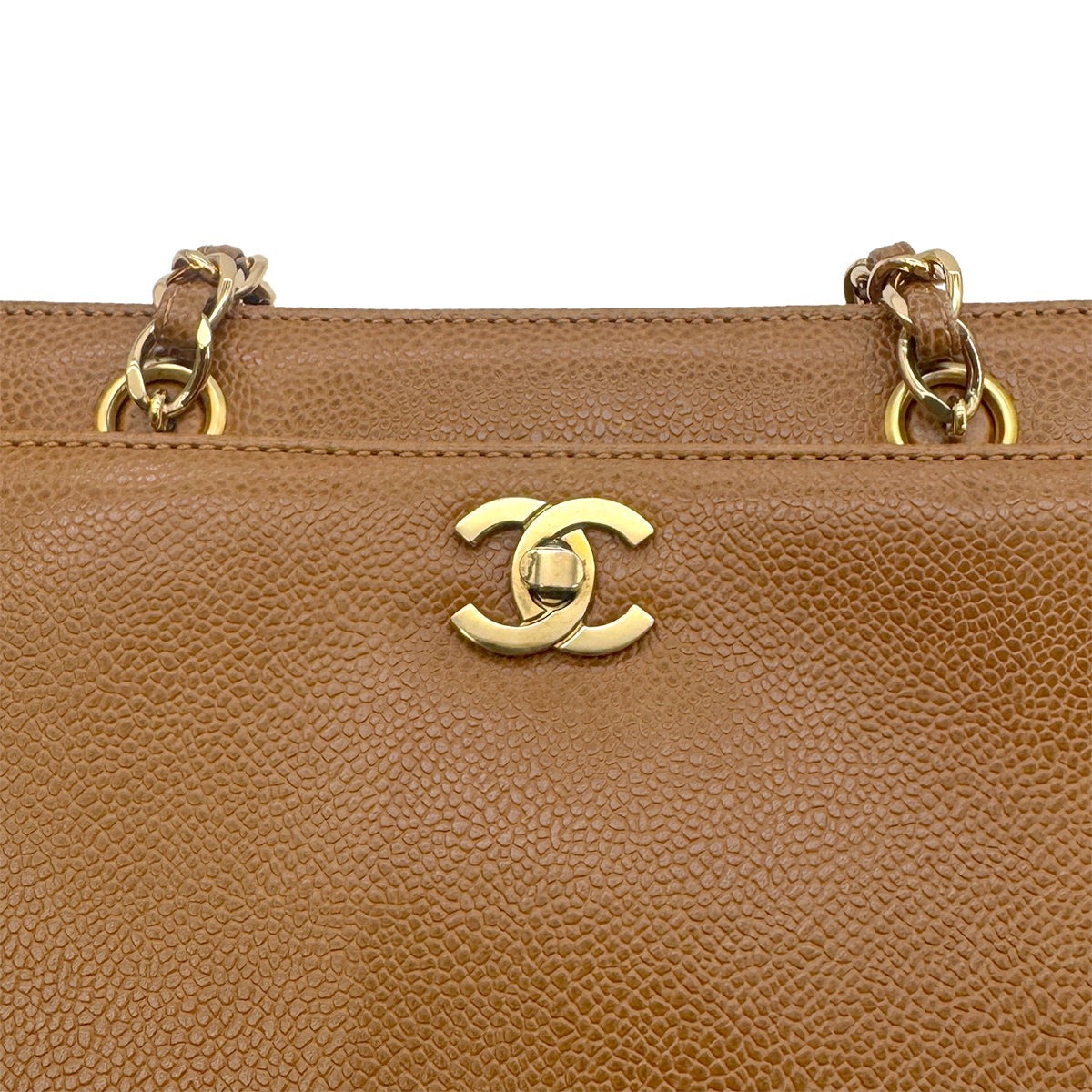 CHANEL VINTAGE CHAIN TOTE BAG BROWN CAVIAR SKIN 90269870