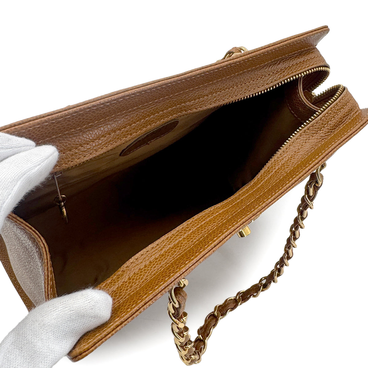 CHANEL VINTAGE CHAIN TOTE BAG BROWN CAVIAR SKIN 90269870