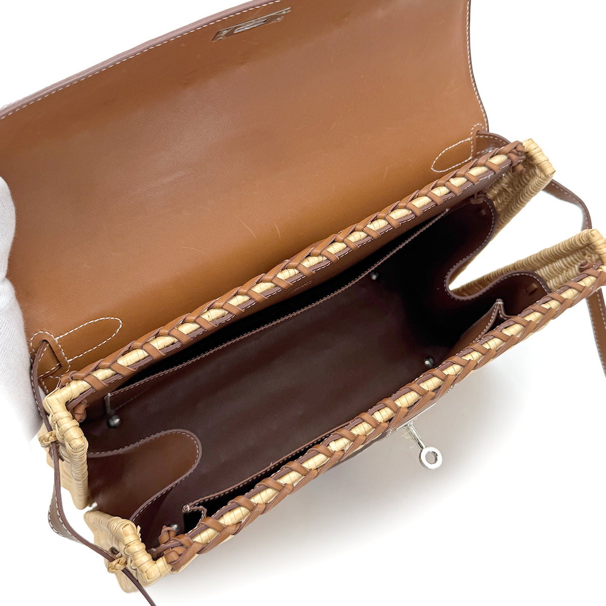 HERMES KELLY PICNIC FAUVE NATURAL VEAU BARENIA HAND BAG □O 90269871