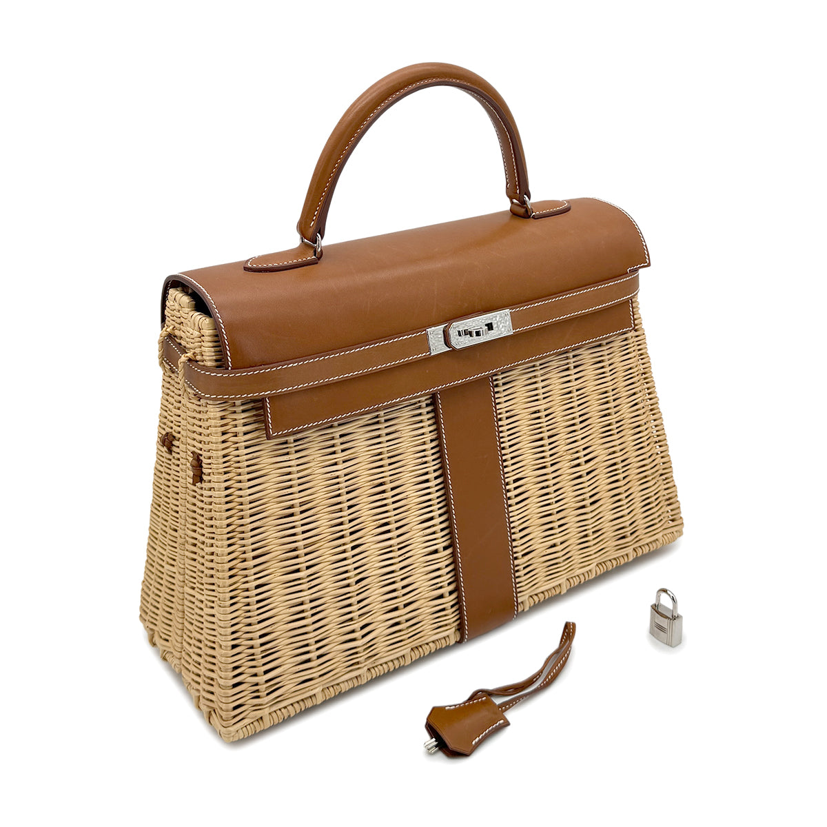 HERMES KELLY PICNIC FAUVE NATURAL VEAU BARENIA HAND BAG □O 90269871