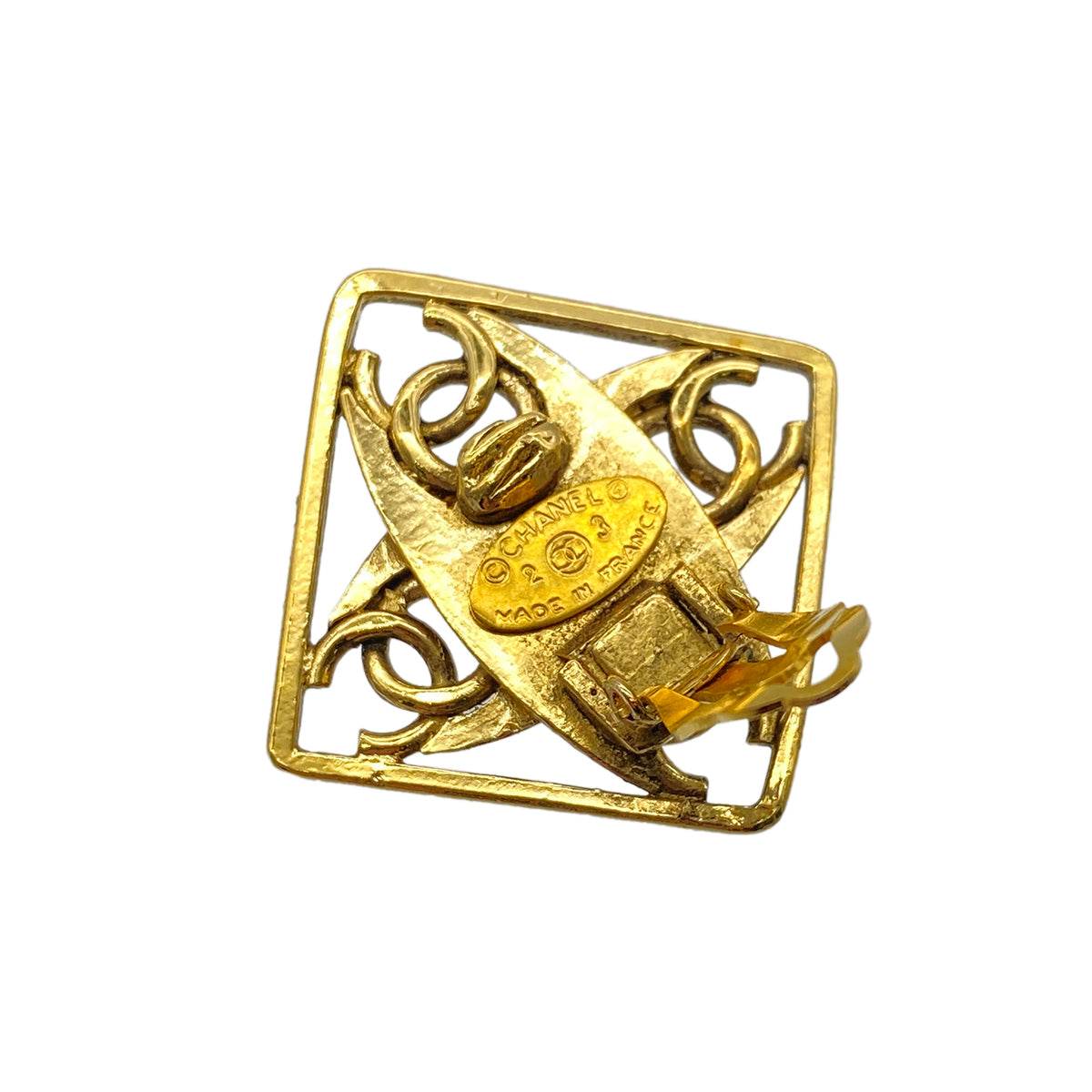 CHANEL VINTAGE EARRINGS COCO MARK SQUARE TIGER EYE ACCESSORY 23 90269914