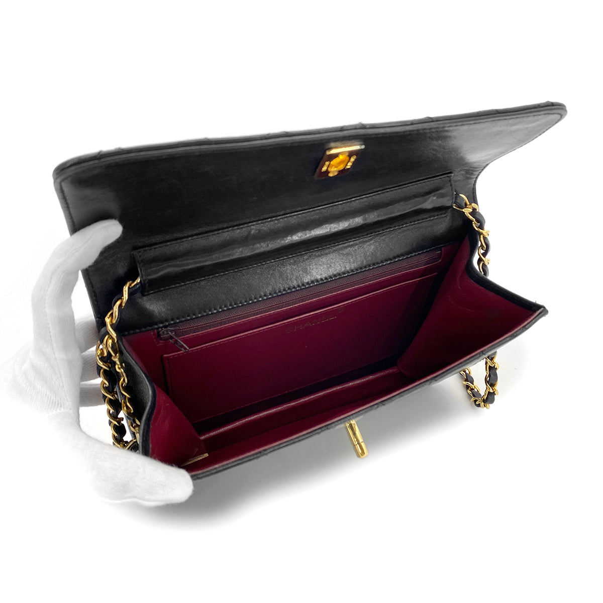 CHANEL VINTAGE MATELASSE 2WAY CHAIN SHOULDER BAG BLACK LAMB SKIN 90270799