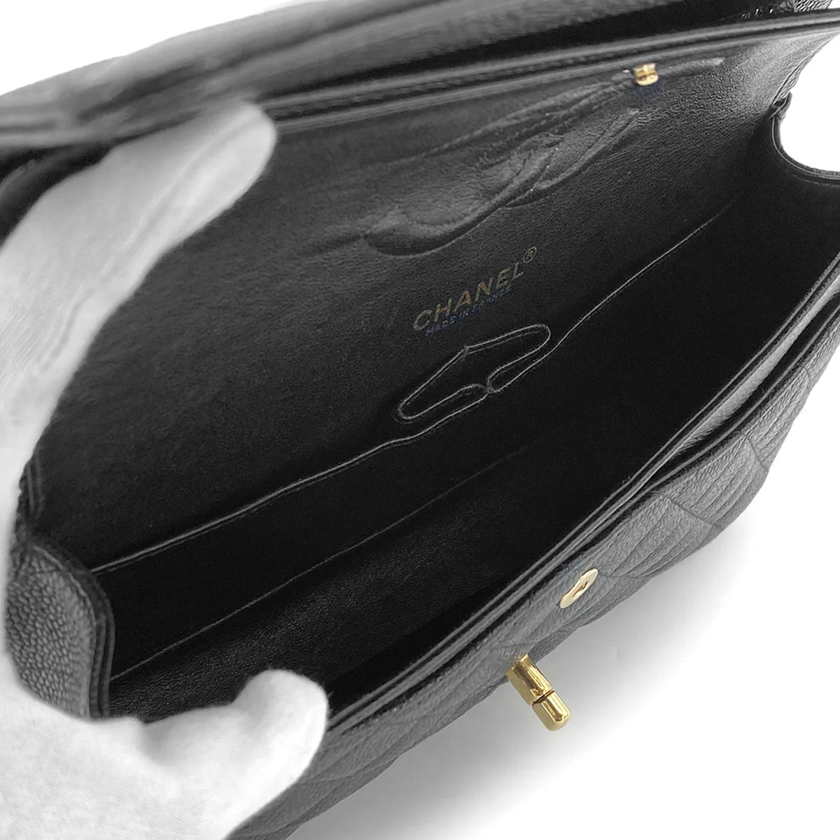 CHANEL VINTAGE CLASSIC FLAP MEDIUM CHAIN SHOULDER BAG BLACK CAVIAR SKIN 90270850