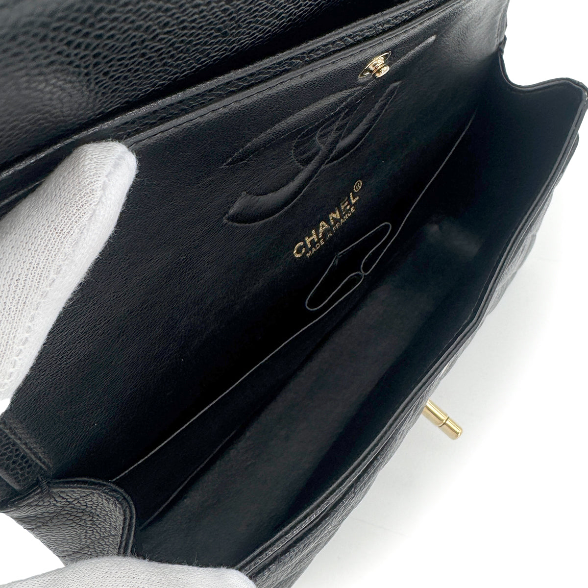 CHANEL VINTAGE CLASSIC FLAP MEDIUM CHAIN SHOULDER BAG BLACK CAVIAR SKIN 90270851