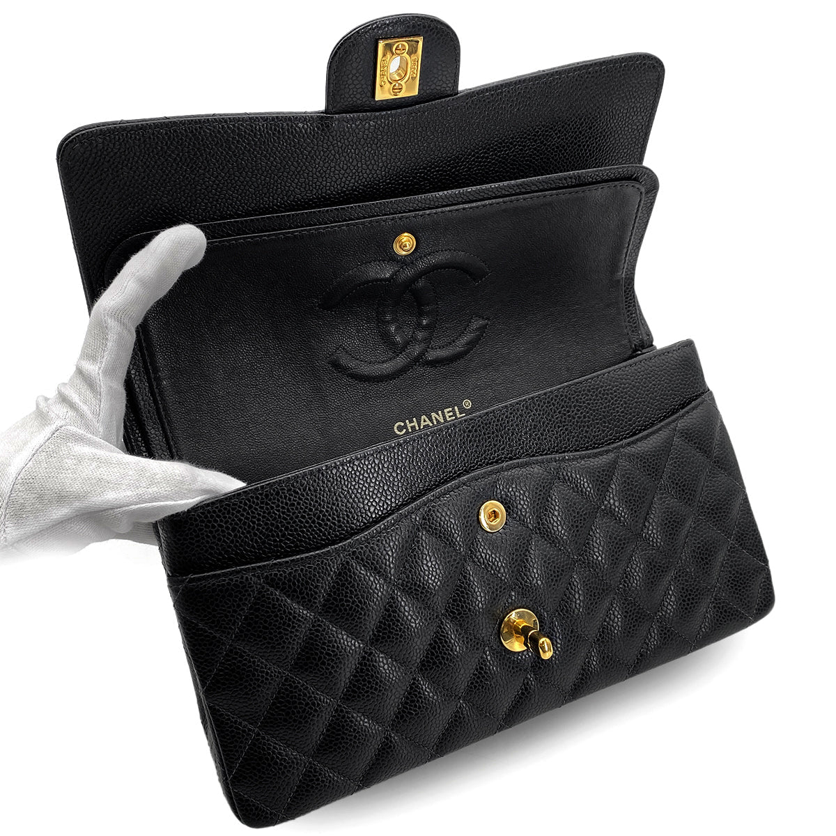 CHANEL VINTAGE CLASSIC FLAP MEDIUM CHAIN SHOULDER BAG BLACK CAVIAR SKIN 90270866