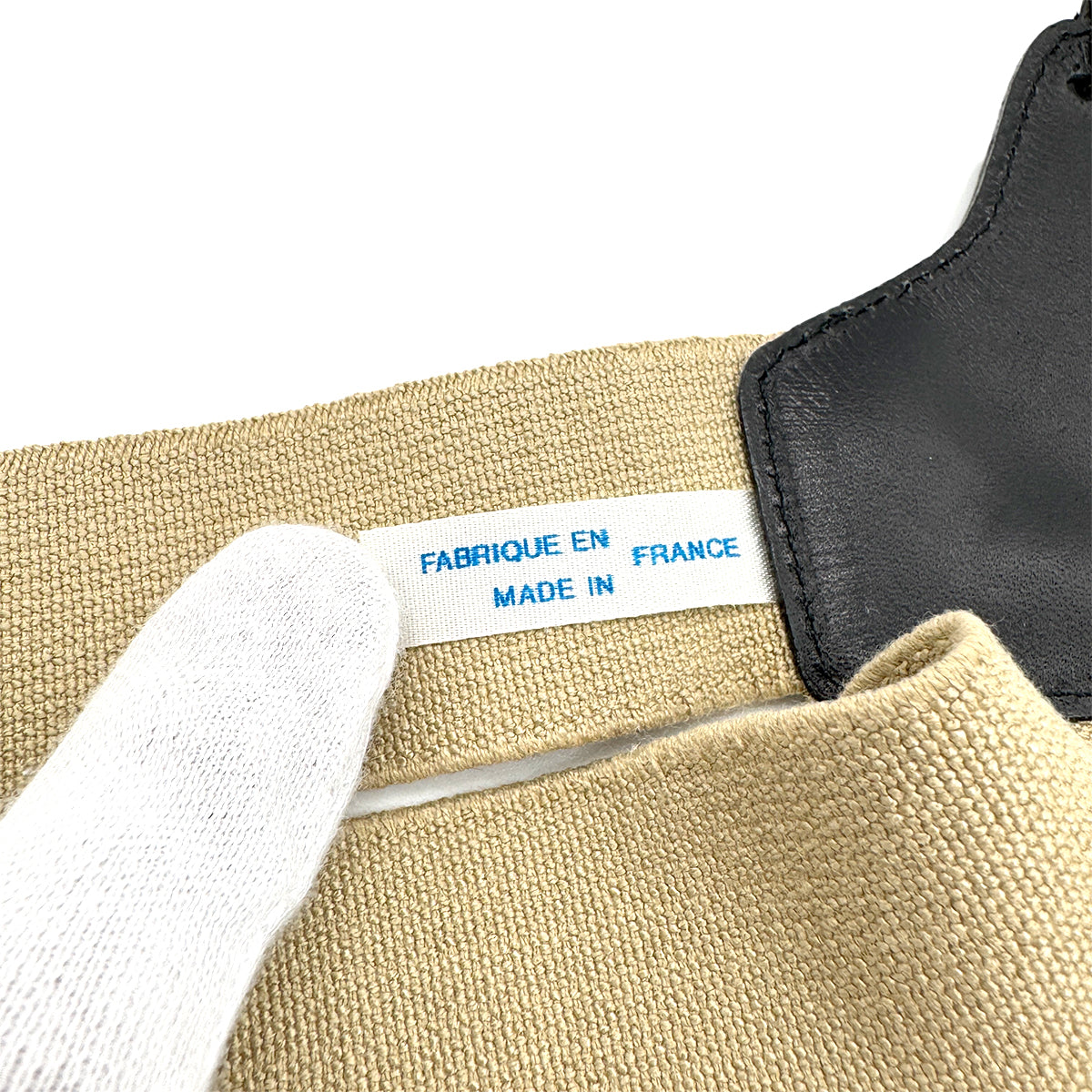 CHANEL VINTAGE SUSPENDER LOGO BEIGE BLACK CANVAS LEATHER 90270873