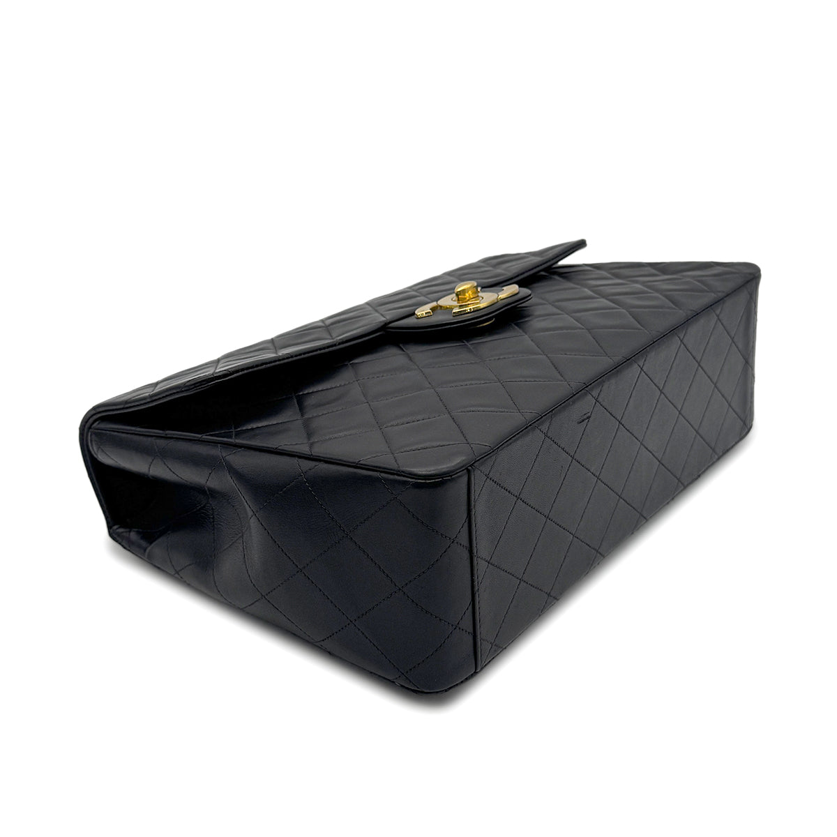 CHANEL VINTAGE MAXI MATELASSE 34 CHAIN SHOULDER BAG BLACK LAMB SKIN 90271908