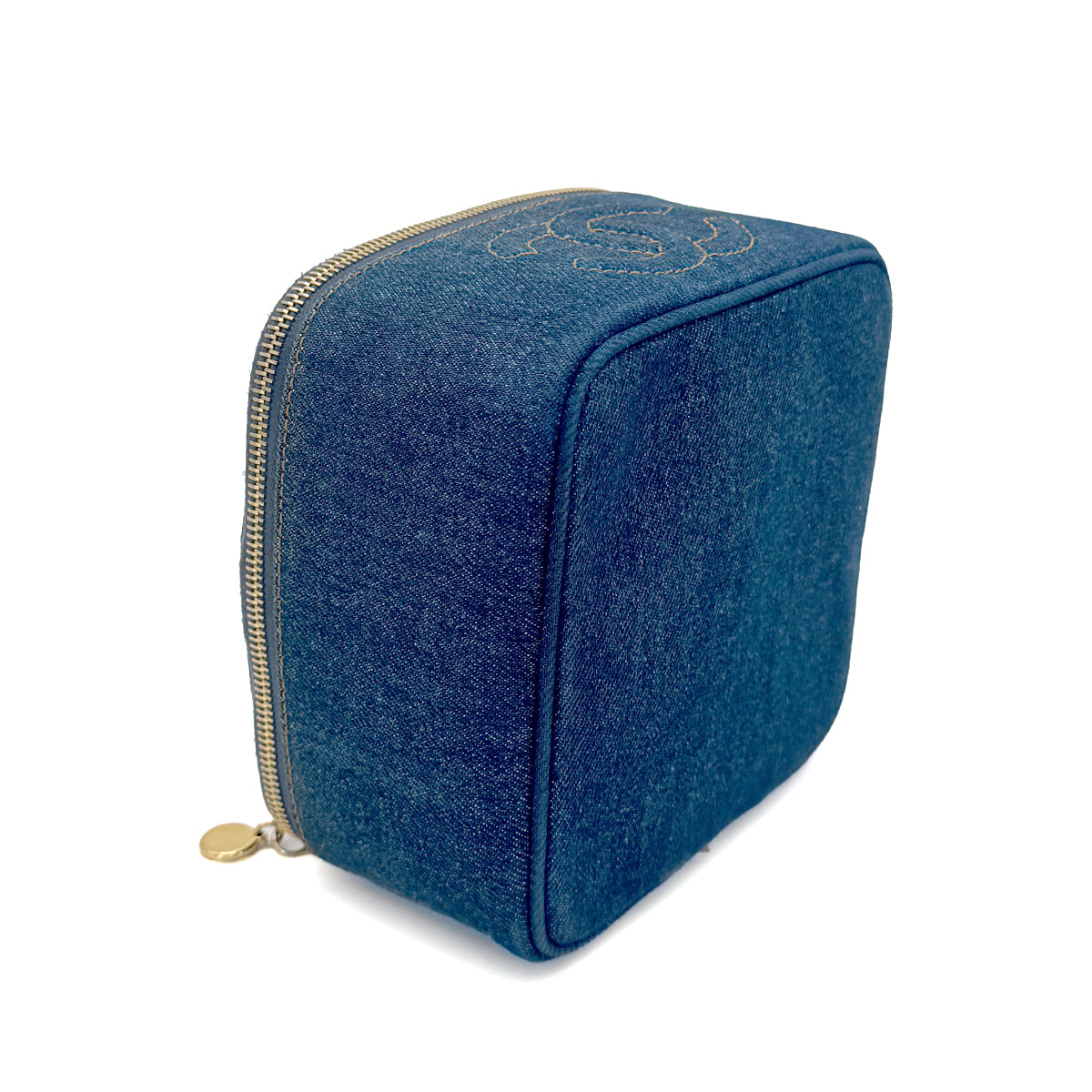 CHANEL VINTAGE VANITY HAND BAG BLUE DENIM 90271973