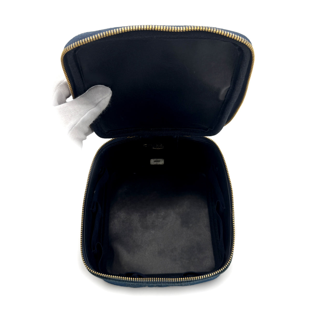 CHANEL VINTAGE VANITY HAND BAG BLUE DENIM 90271973