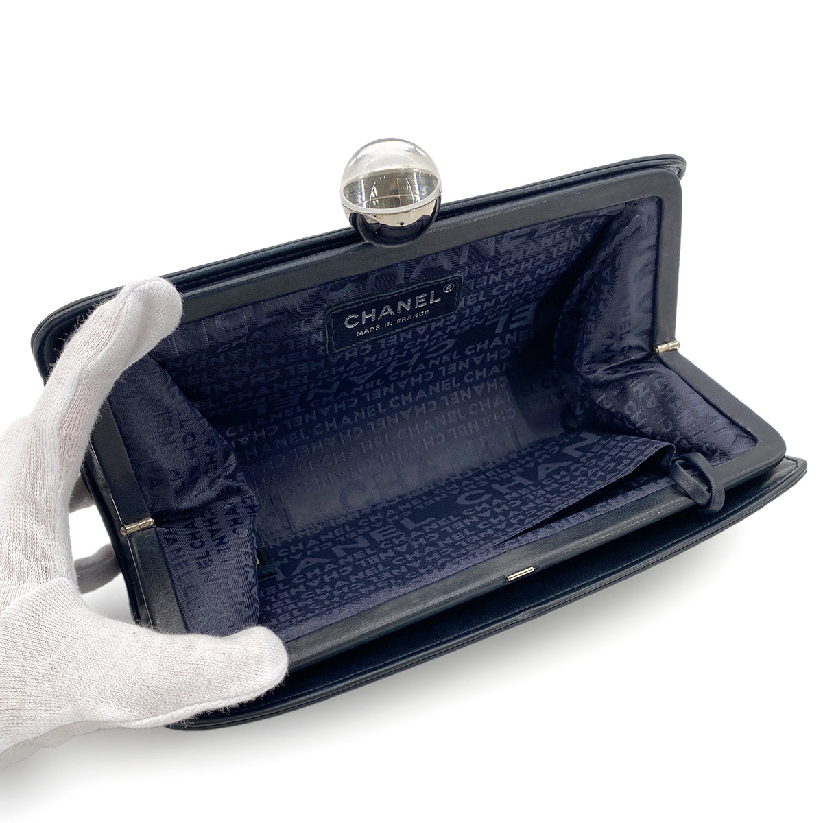 CHANEL VINTAGE CLUTCH BAG BLACK LAMB SKIN SILK 90272489