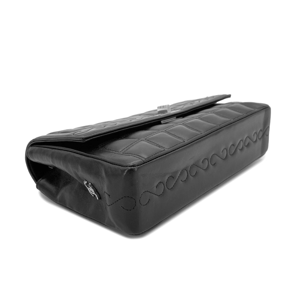 CHANEL VINTAGE 2.55 CHOCOLATE BAR RHINESTONE CHAIN SHOULDER BAG BLACK LAMB SKIN 90272503 - PURPOSE