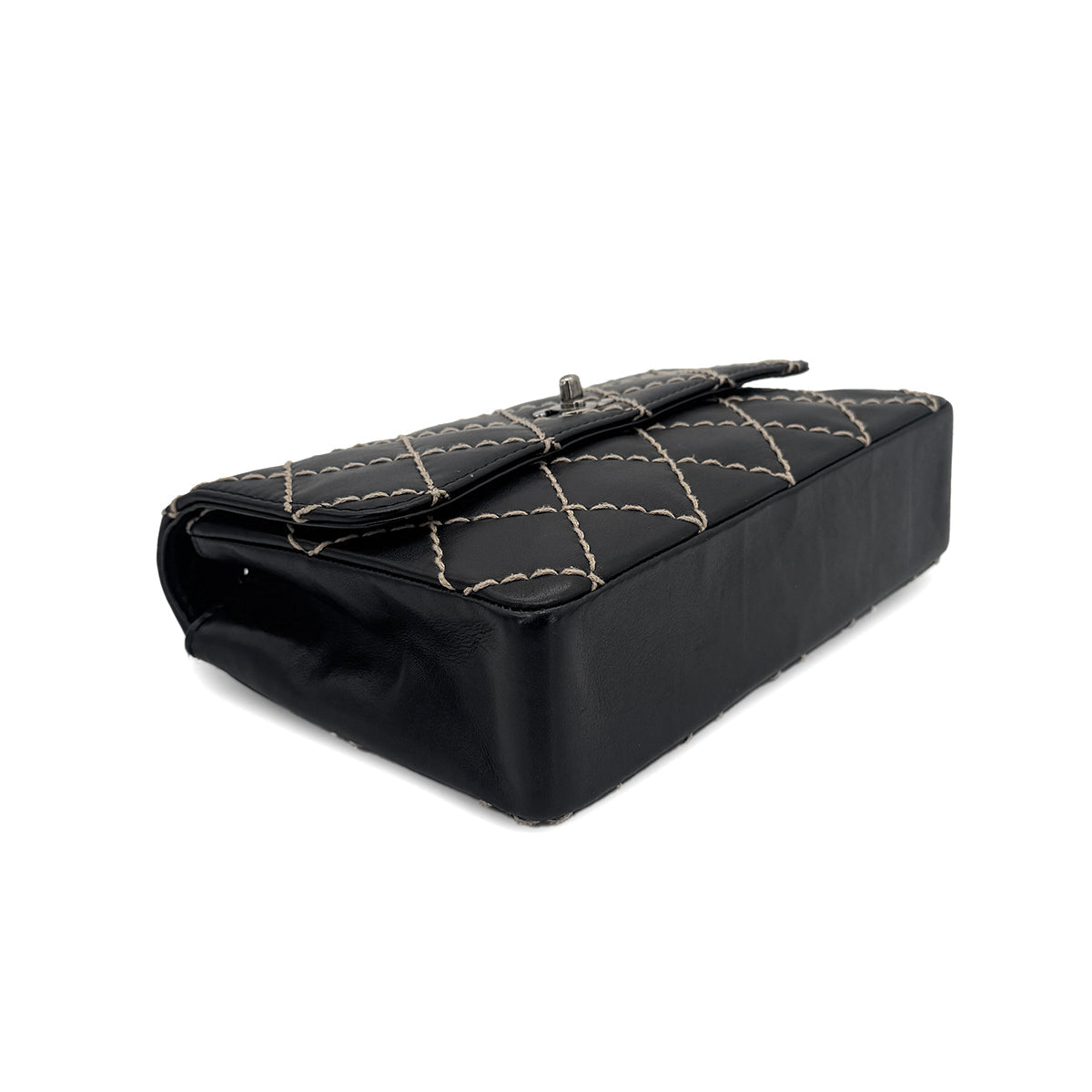 CHANEL VINTAGE WILD STITCH CHAIN SHOULDER BAG BLACK LEATHER 90273066 - PURPOSE