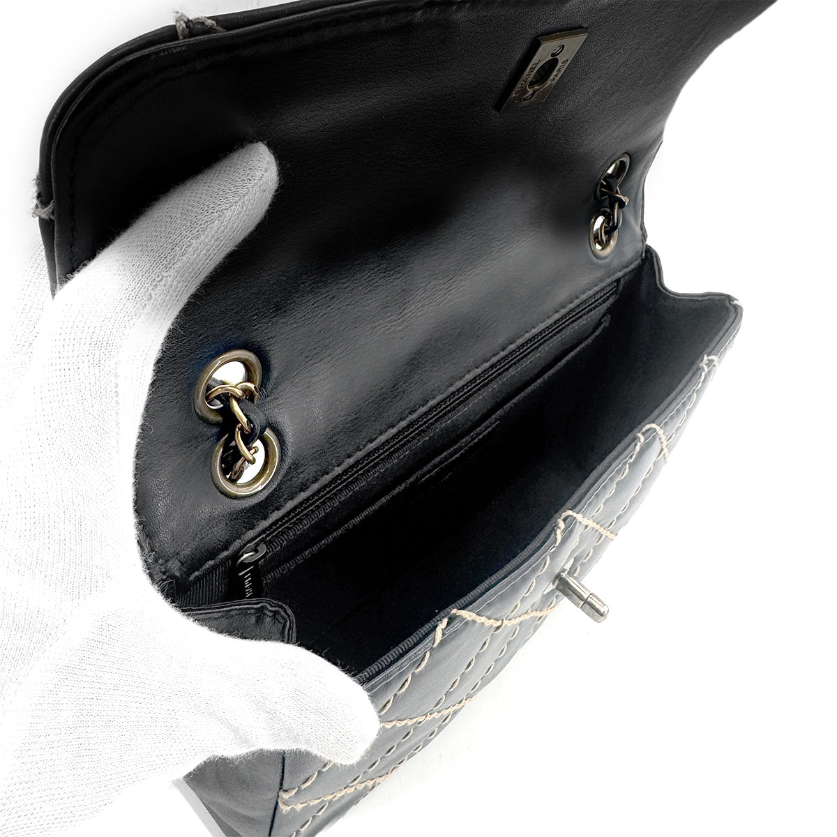 CHANEL VINTAGE WILD STITCH CHAIN SHOULDER BAG BLACK LEATHER 90273066 - PURPOSE