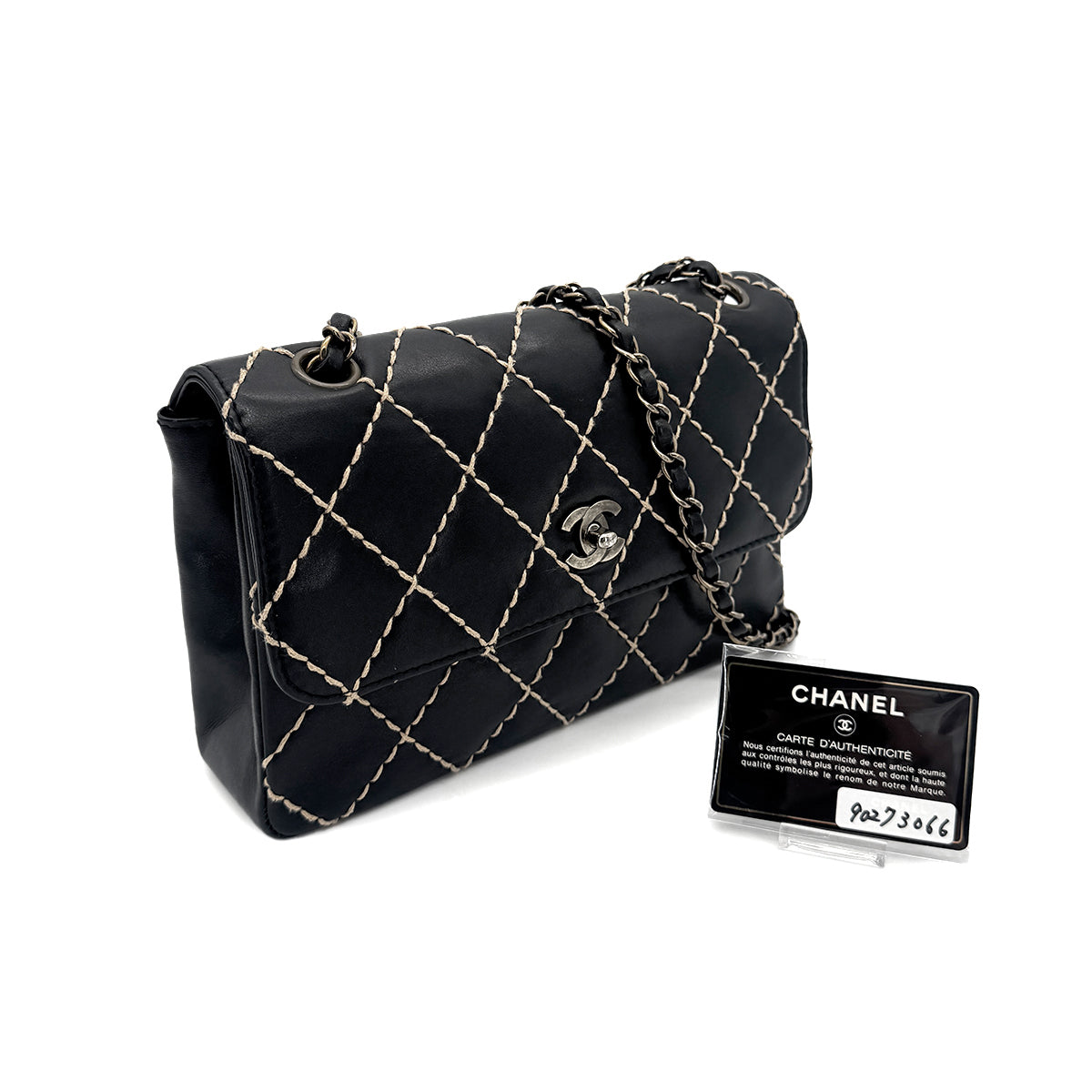 CHANEL VINTAGE WILD STITCH CHAIN SHOULDER BAG BLACK LEATHER 90273066 - PURPOSE